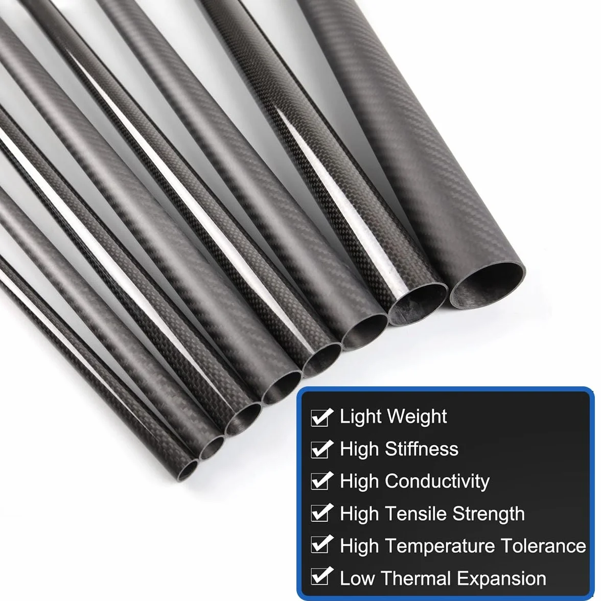 2 Szt Rurki Węglowe 3K 500mm Długość Ø6-30mm Rura Węglowa Twill Matowy Pręt Pusty Do Ram Dronów Modeli RC Prototypów Inżynierii Wyścigów Ulepszeń Projektów DIY(10x7x500mm)