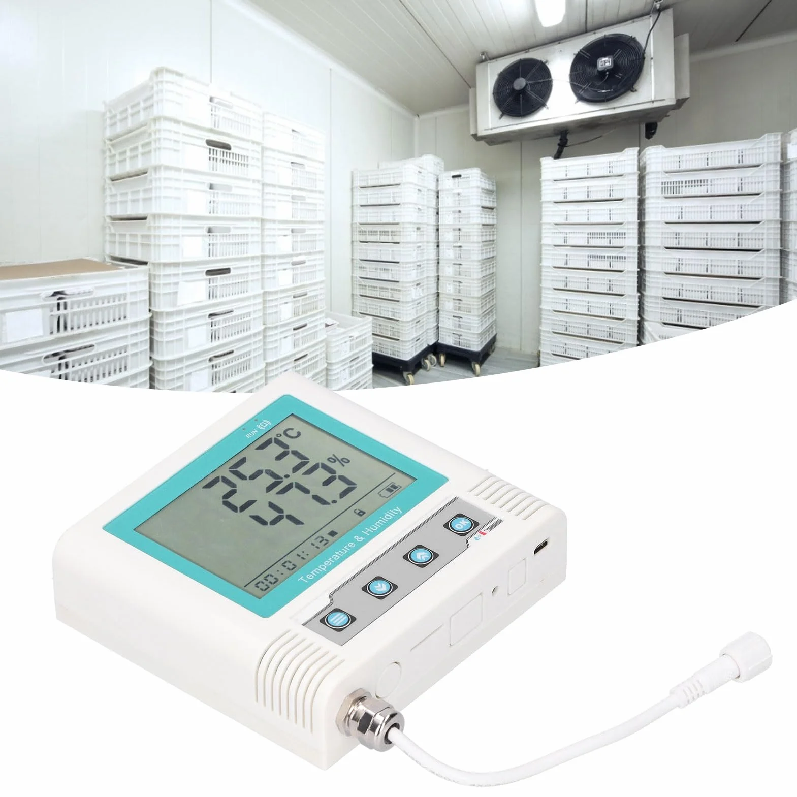 Rejestrator Wilgotności Temperatury USB, Rejestrator Danych i wilgotność LCD Wyświetl Rejestrator USB DC 5V Wysoka dokładność Brzęczyk Czujnika, Rejestrator Danych (Zestaw danych 26 W.) (Dane grupy