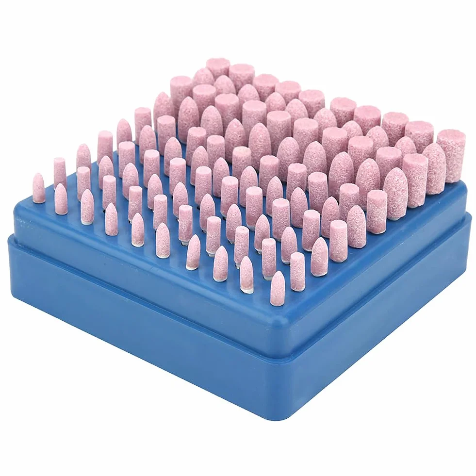 100 Sztuk Głowica Szlifierska, 80-Ziarnistość Różowa Funsed Alumina Pa Tarcza Polerska Ścierne Narzędzie Do Kamienia Ściernego 4-10mm Elektryczny Kamień Polerski, Do Jadeitowego Drewna Metalowego