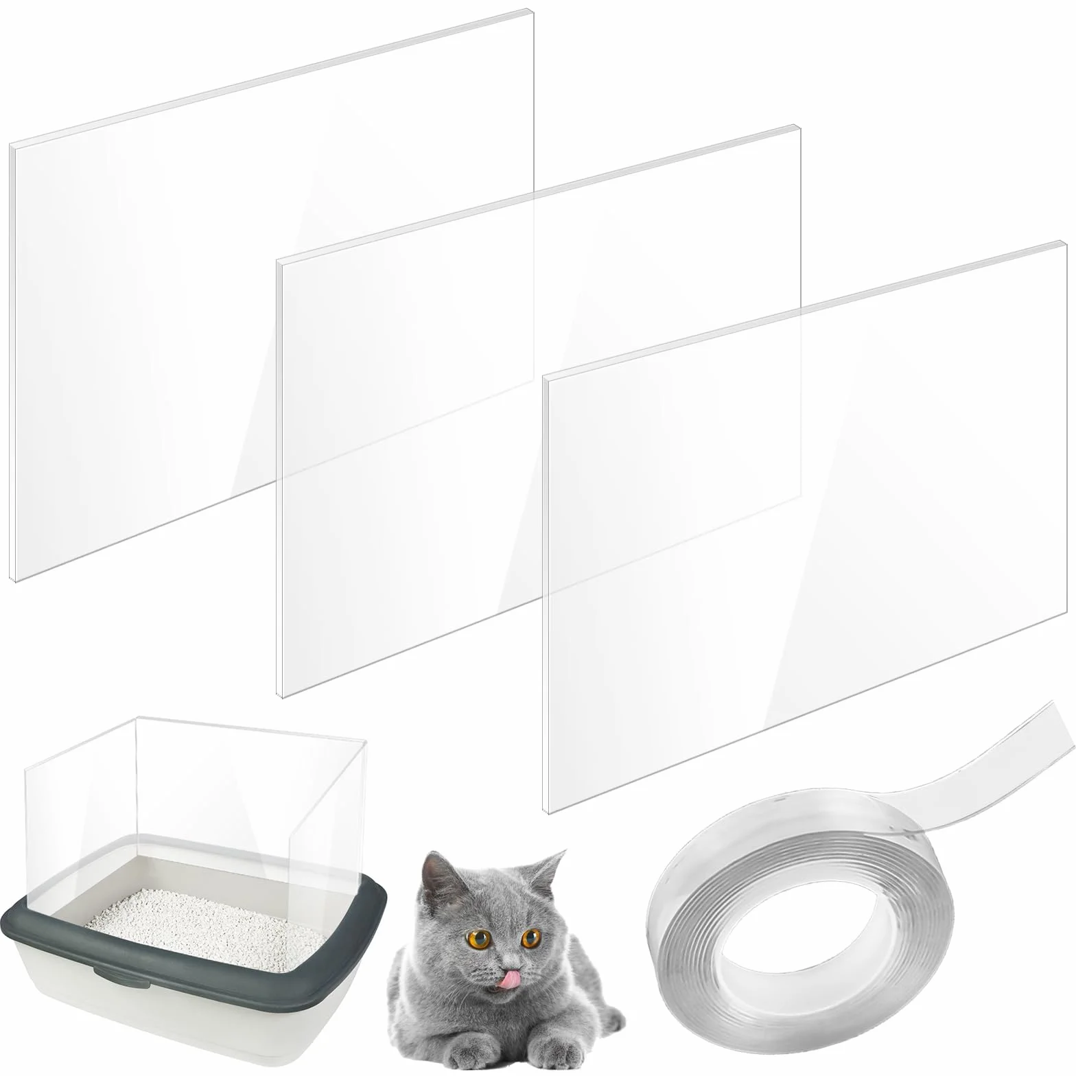 3 sztuki kuweta dla kota Pee Shields 30 x 40 cm: ochrona przed pryskaniem do kuwety z 1 rolką nanotaśmy, obudowa kuwety, akcesoria dla kotów, osłony kuwety dla kota