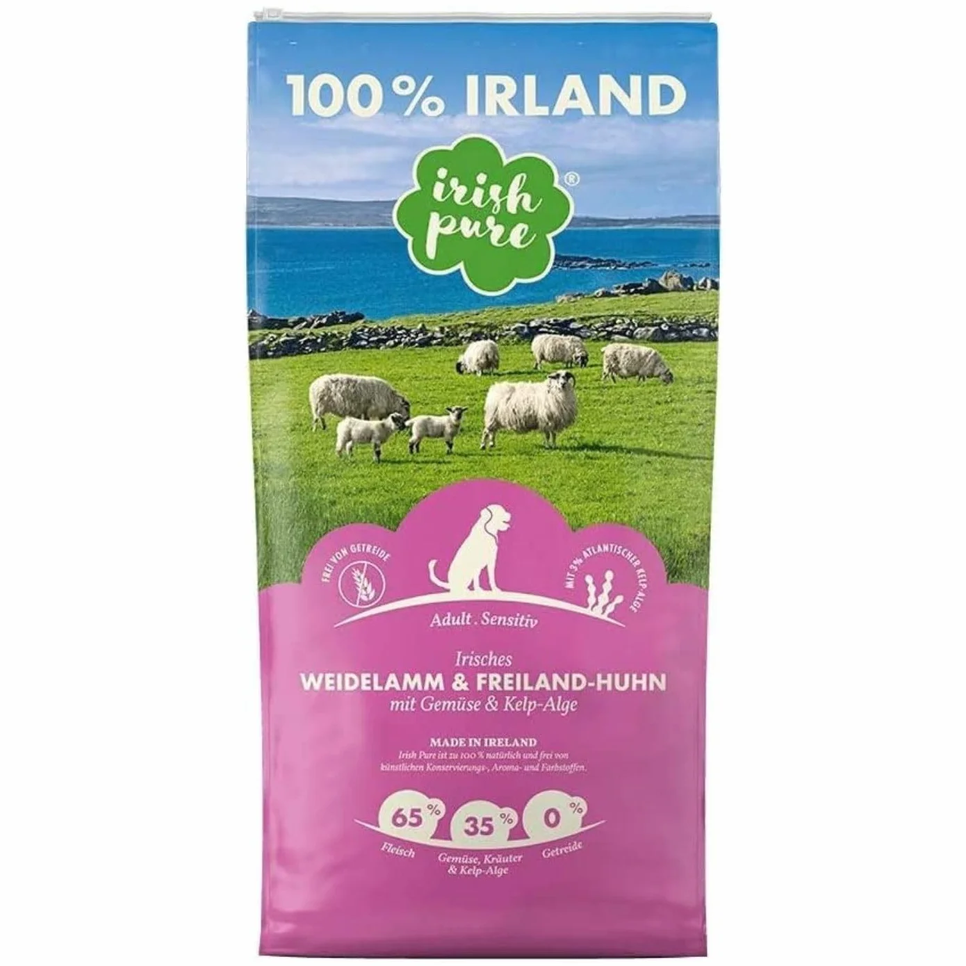 Irish Pure Sucha karma dla dorosłych, 12 kg, jagnięcina wierzbowa i kurczak z algami kelpowymi, wysoka zawartość mięsa, nie zawiera zbóż, wrażliwa, sucha karma dla psów | karma dla wszystkich ras