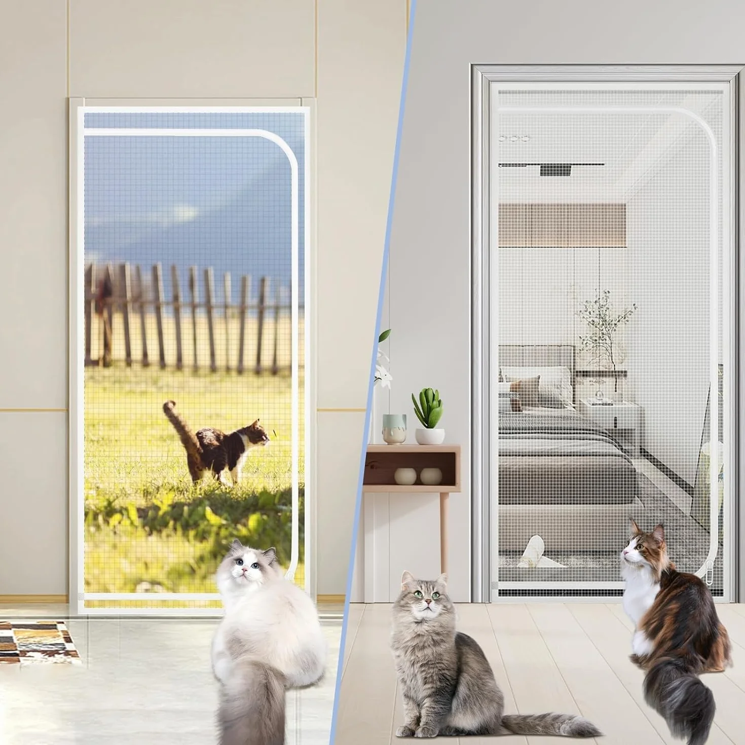 Drzwi Z Moskitierą Moskitiera Dla Kota Drzwi Balkonowe 90x210cm, Pogrubiona Moskitiera Dla Kota Moskitiera Salon, Sypialnia, Kuchnia, Patio, Pies Kot Odporna Na Zarysowania Moskitiera Z Zamkiem (Colo