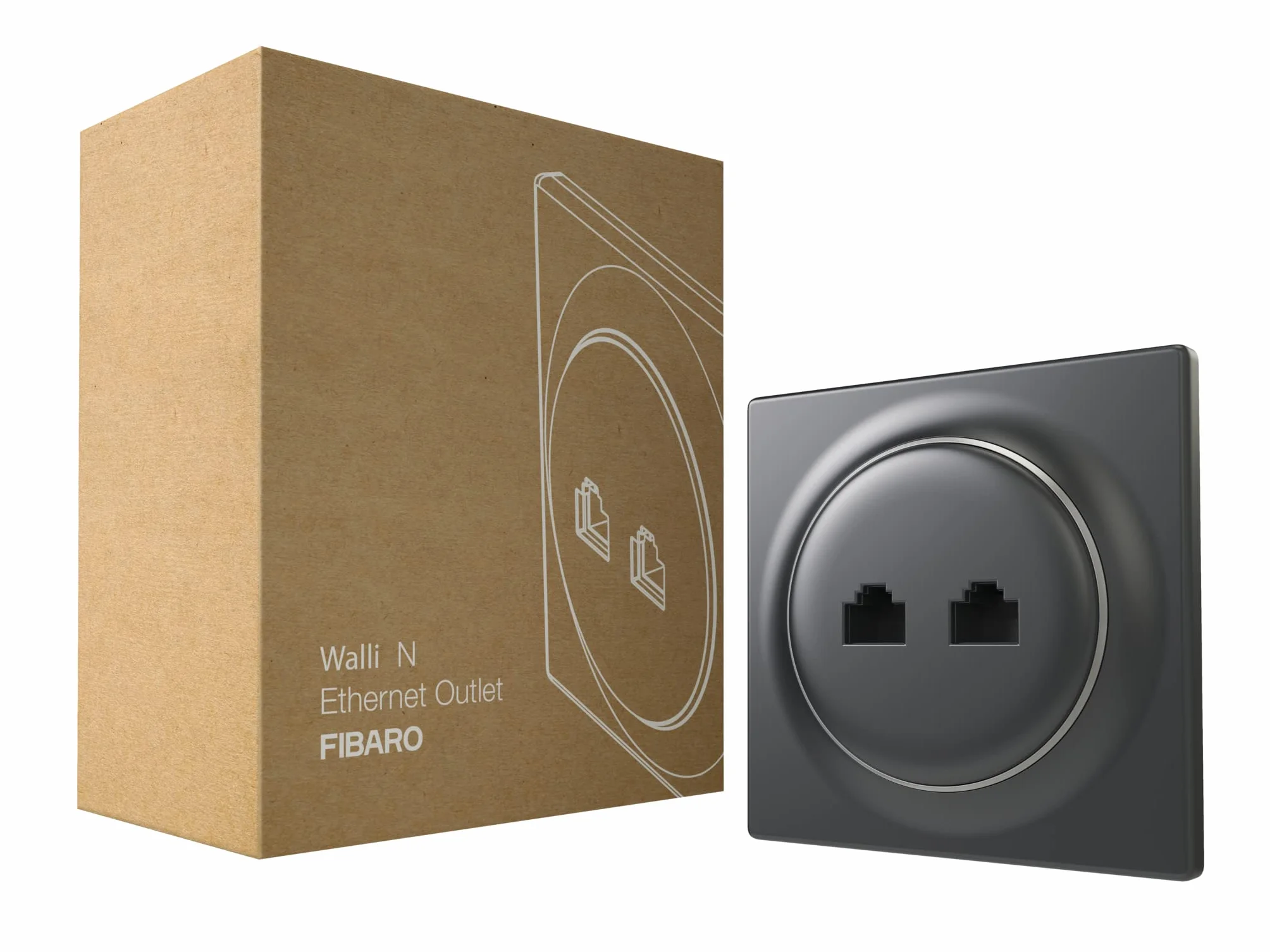 FIBARO Walli N Ethernet Outlet/wysokiej jakości wyjście Ethernet, 2 x RJ45 cat.6, antracyt, FGWEEU-021-8