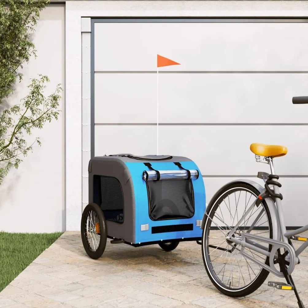 Homgoday Niebieska i szara przyczepa rowerowa dla zwierząt Oxford i żelaza, wyposażenie wózka dla psa, wózek rowerowy wózek rowerowy, wózek dla psa, transporter rowerowy model 93841