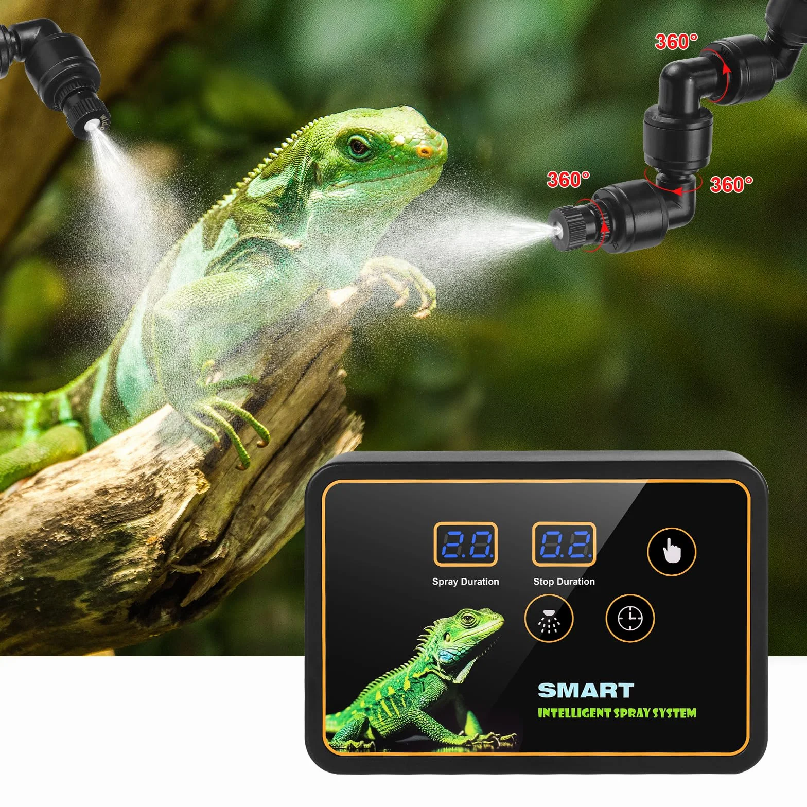 GuKKK inteligentny system nawilżania gadów, nawilżacz powietrza z wężem z timerem i dyszami natryskowymi, regulacja 360°, nebulizator terrarium dla roślin płazów