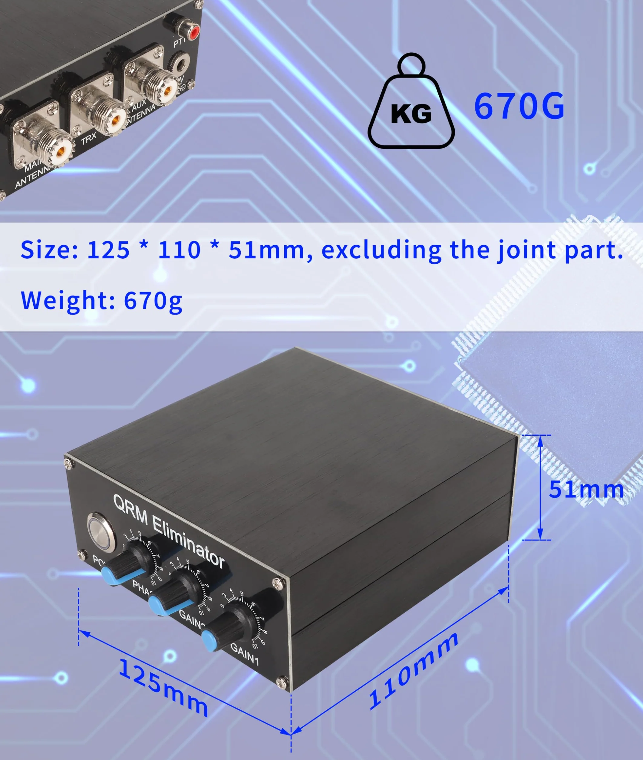 Eliminator QRM, 1,8 MHz–30 MHz, Regulowane Sterowanie Fazowe X Tłumik Sygnału ze Stopu Aluminium, DC 13,8 V, 150 MA Wbudowany Eliminator Sygnału Sterującego PTT z tarczą i