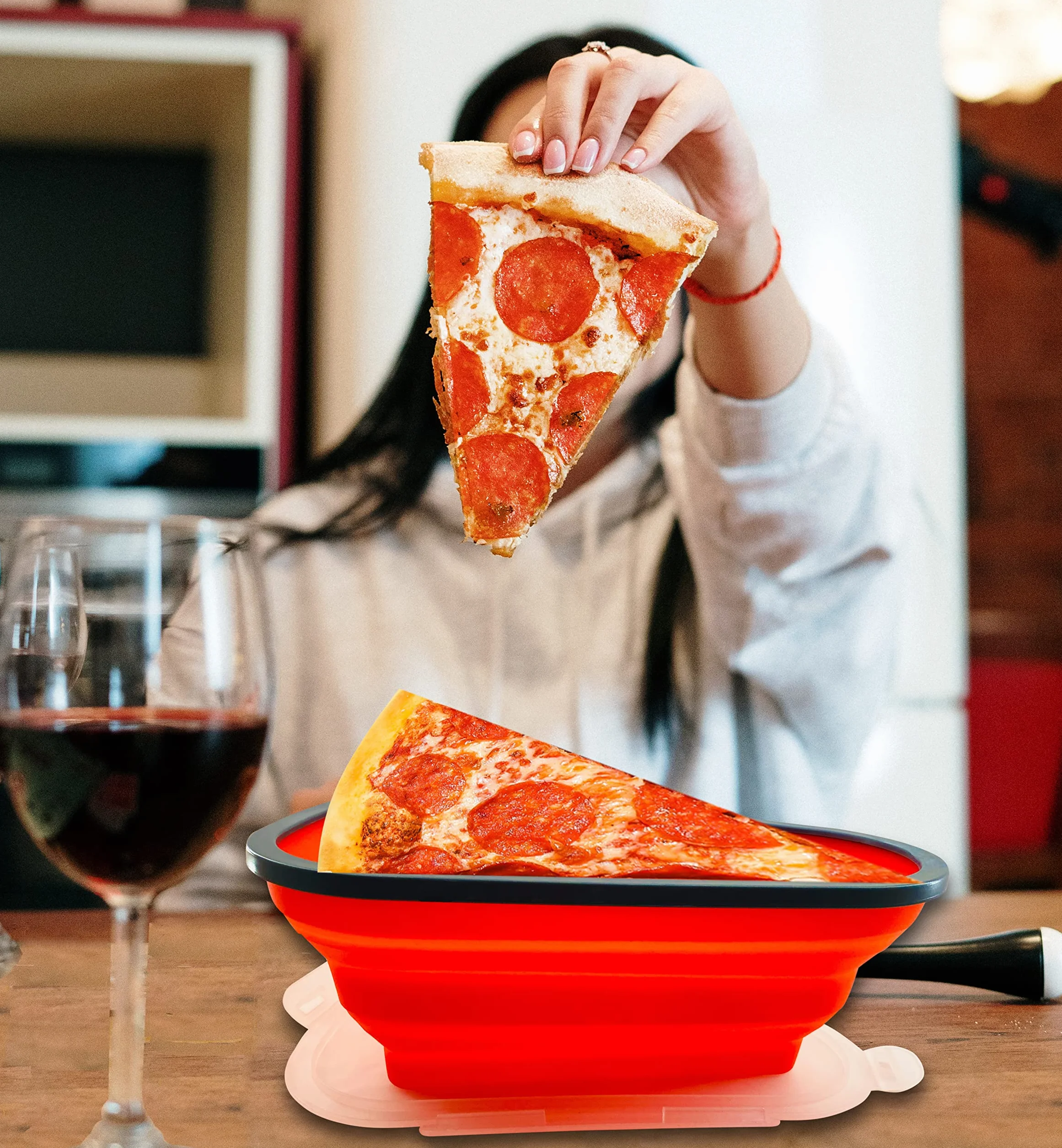 Silikonowe składane pudełko na pizzę niebieskie