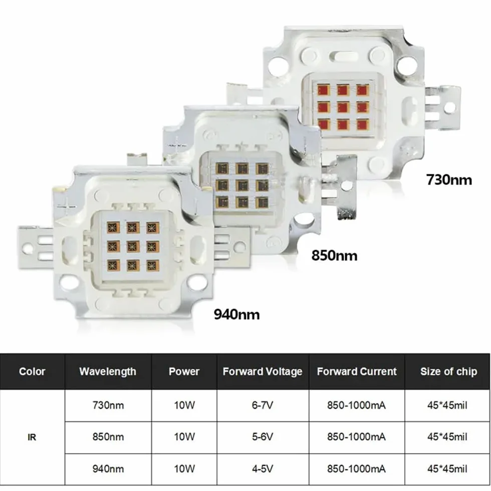 10 W podczerwień IR 730 nm LED chip 900 mA DC 5 V-6 V SMD COB, emiter światła
