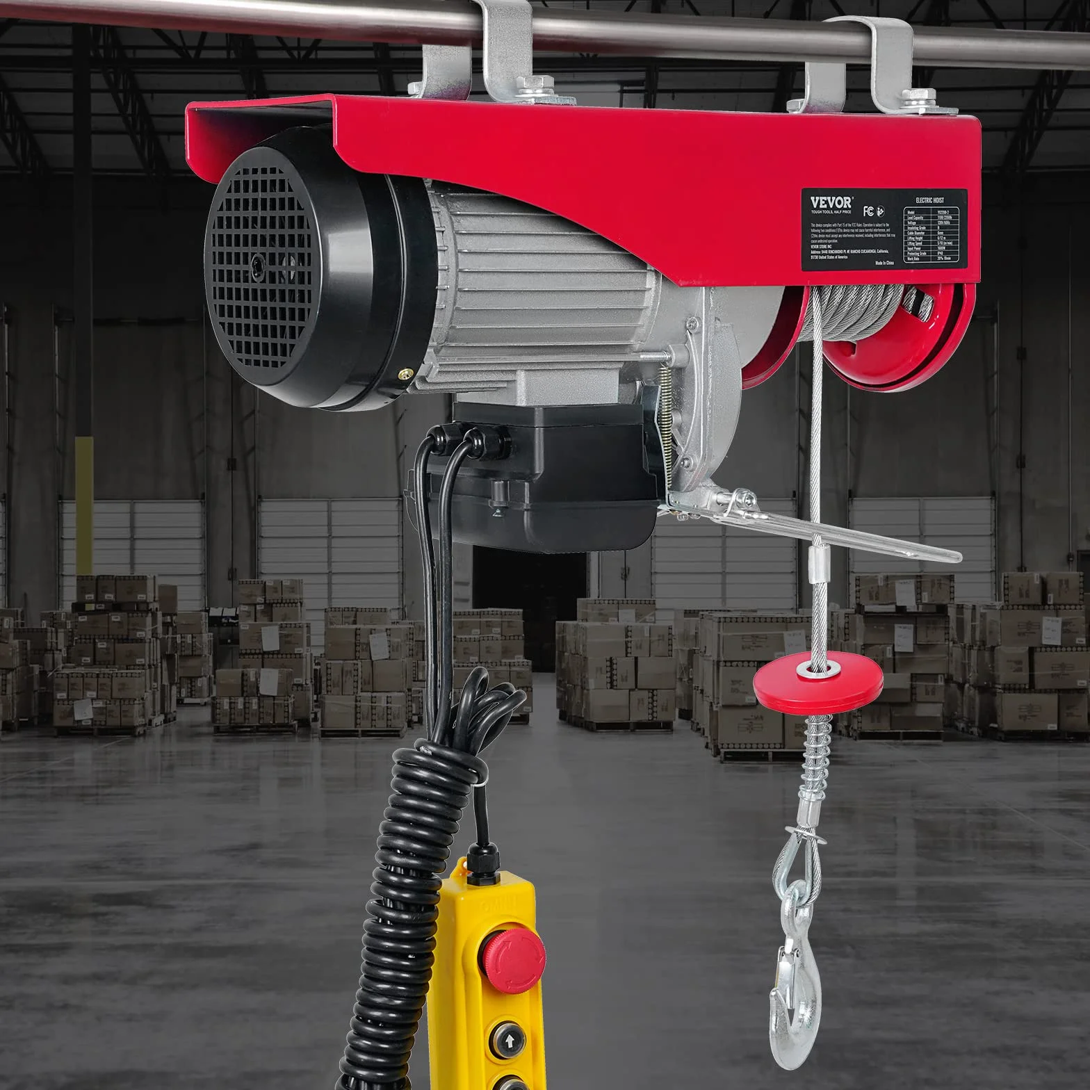VEVOR Wciągarka na kable elektryczne, 1000 kg, z przewodowym pilotem zdalnego sterowania, 4 m, wciągarka 1600 W, 10 m/min, wysokość podnoszenia, pojedynczy kabel 12 m, silnik czystej miedzi, do