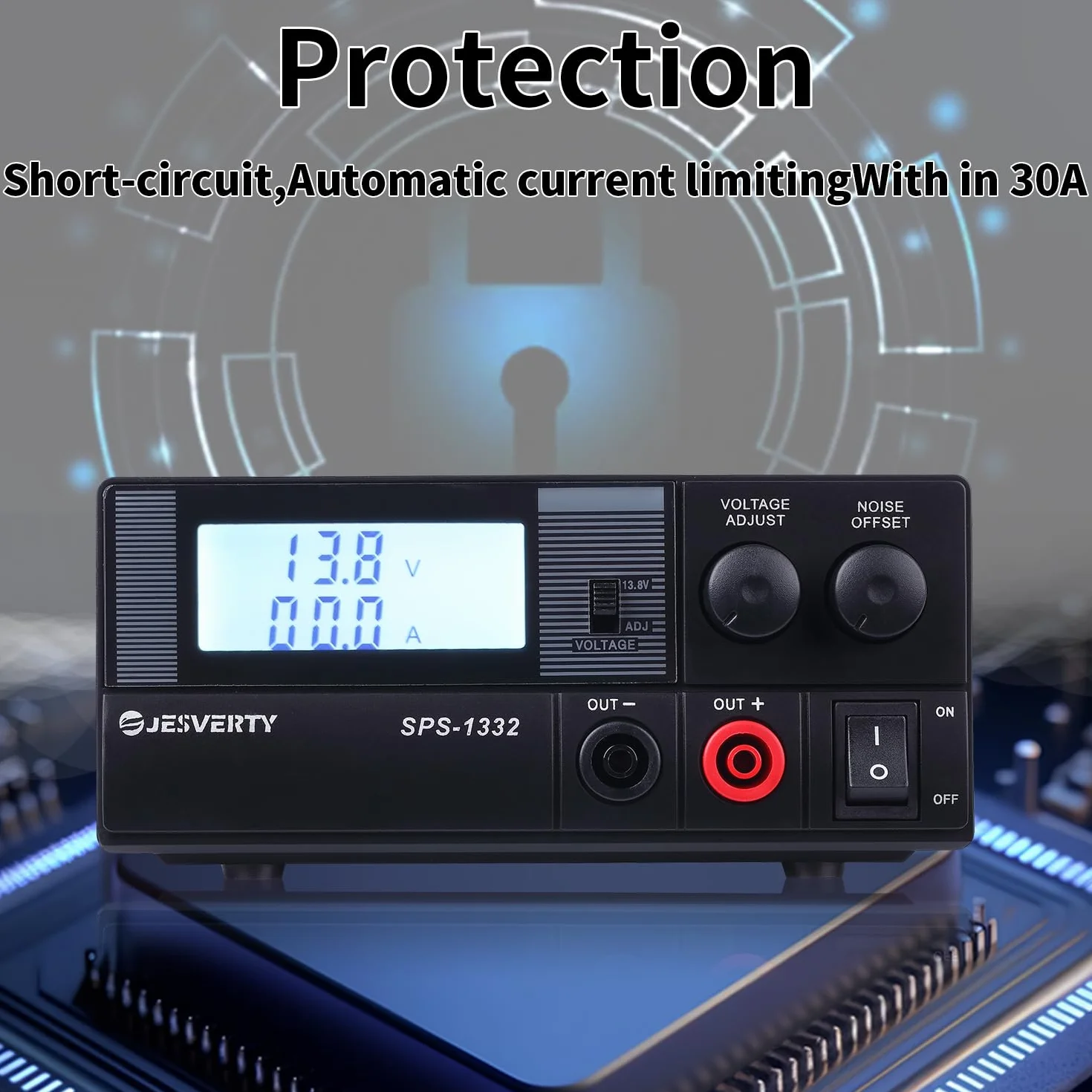 Jesverty SPS-1332 Zasilacz stołowy 30A regulowany AC-DC 13,8V 9-15V