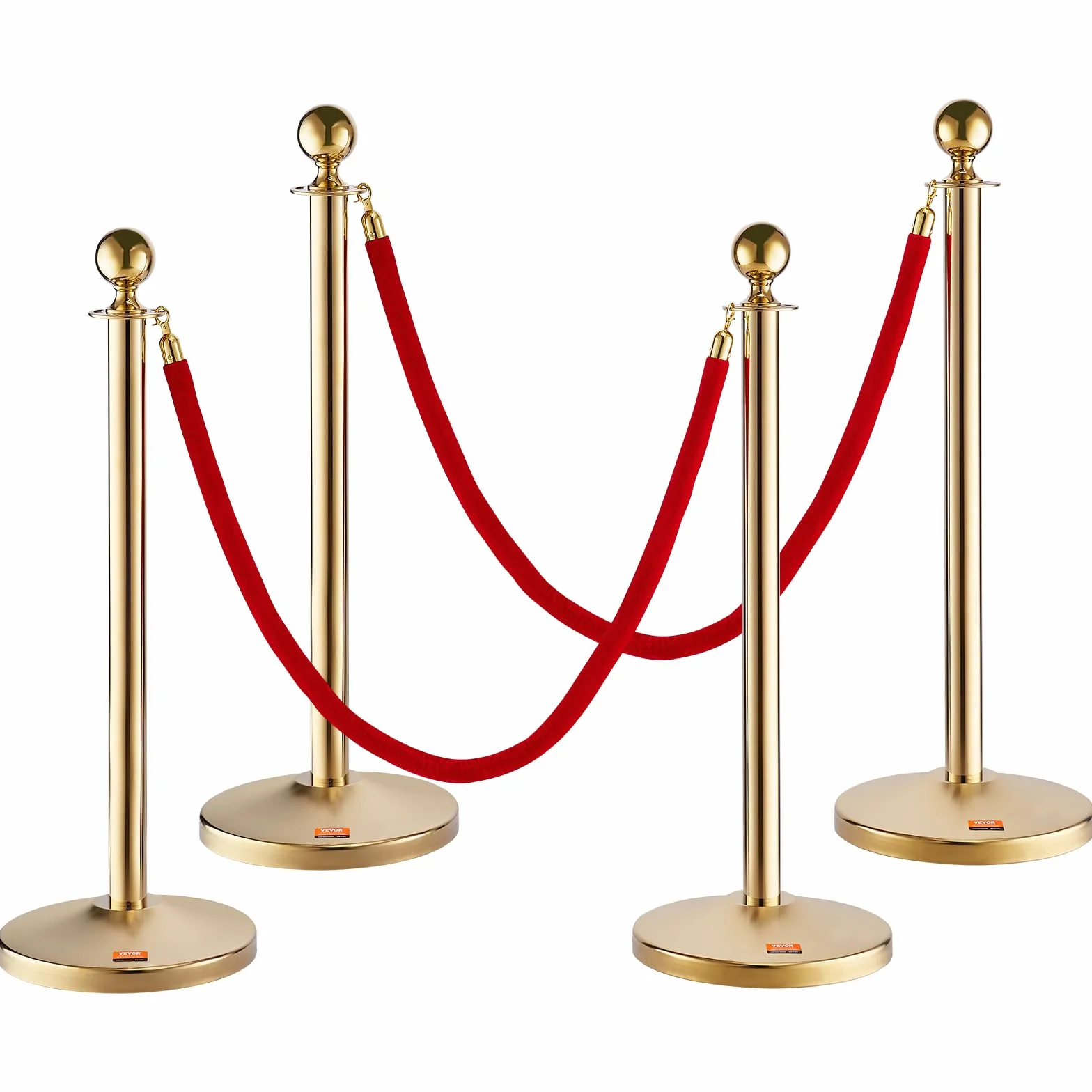 VEVOR Stanchion Post z aksamitną linką 4-pak, 152 cm, ze stali nierdzewnej, przegroda barierowa