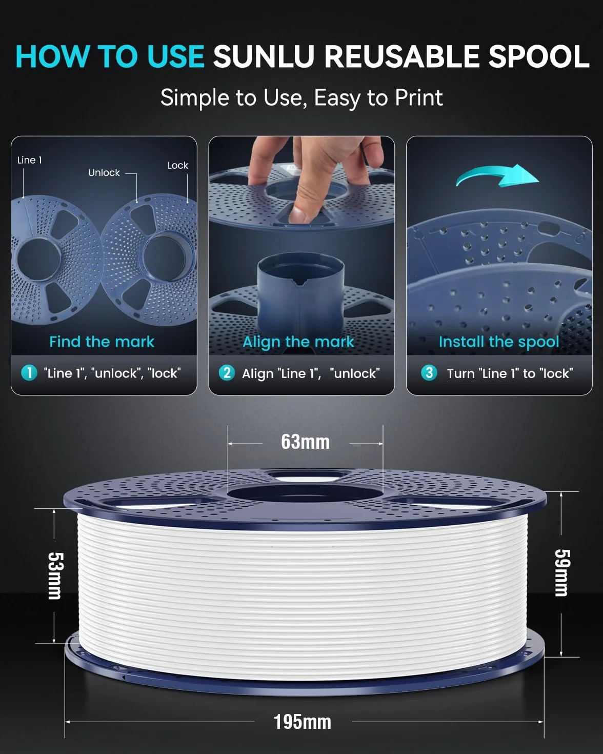Sunlu filament PETG 1,75 mm 1 kg szpula czarny do drukarek 3D FDM 30–600 mm/s