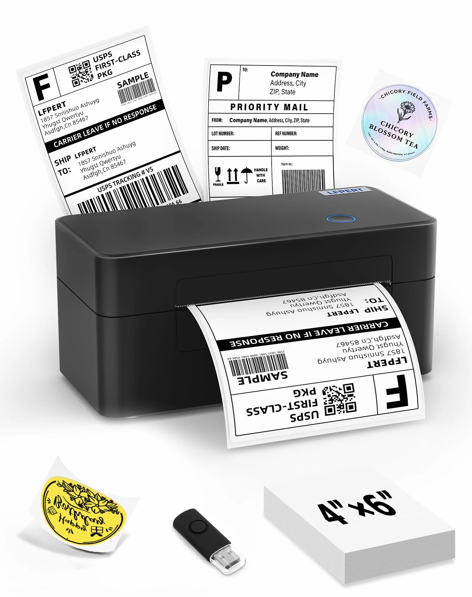 DB402 drukarka etykiet DHL - drukarka termiczna USB do Shopify, Ebay, Etsy, DHL, DPD, GLS, UPS, z 20 etykietami - drukarka etykiet wysyłkowych 4x6 kompatybilna z Windows, Mac, Linux, Chromebook