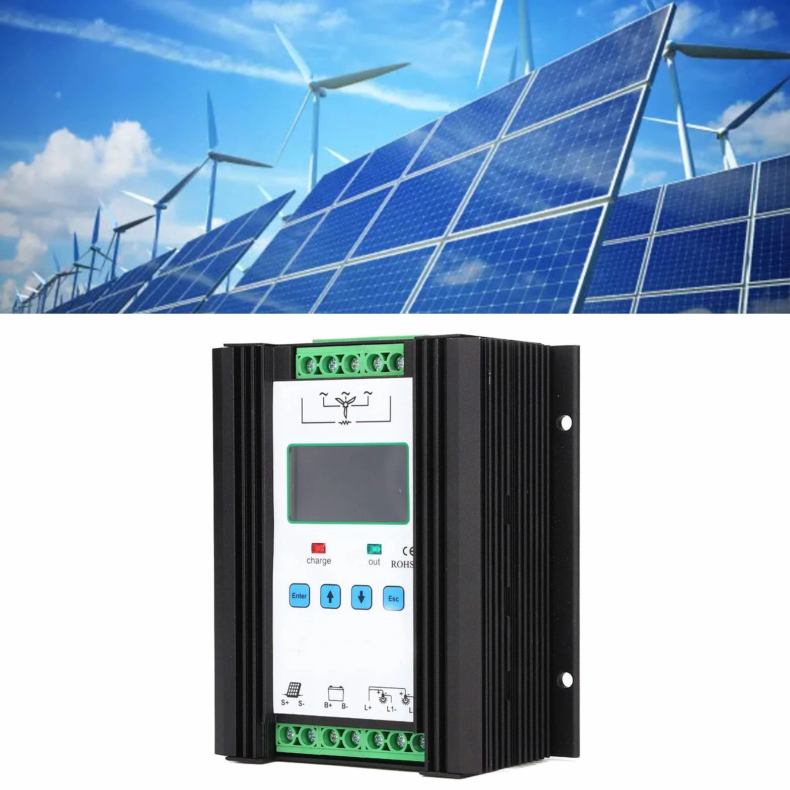 Sterowanie energią słoneczną wiatrową, 1200 W, 12 V, 24 V, wiatrowy solarny sterownik PWM, 600 W, sterownik systemu paneli słonecznych, cyfrowe inteligentne sterowanie z wyświetlaczem LCD