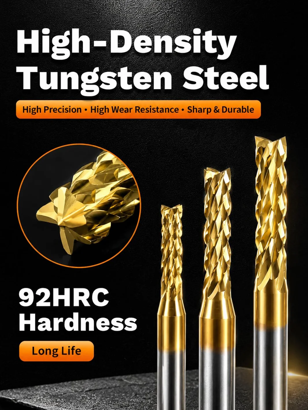 VOBOR 10 sztuk frezów CNC 1-3 mm, powlekane tytanem, 1,0 mm, 1,5 mm, 2,0 mm, 2,5 mm, 3,0 mm, 2 sztuki do typu, frezy do metalu do płytek drukowanych, metal, plastik