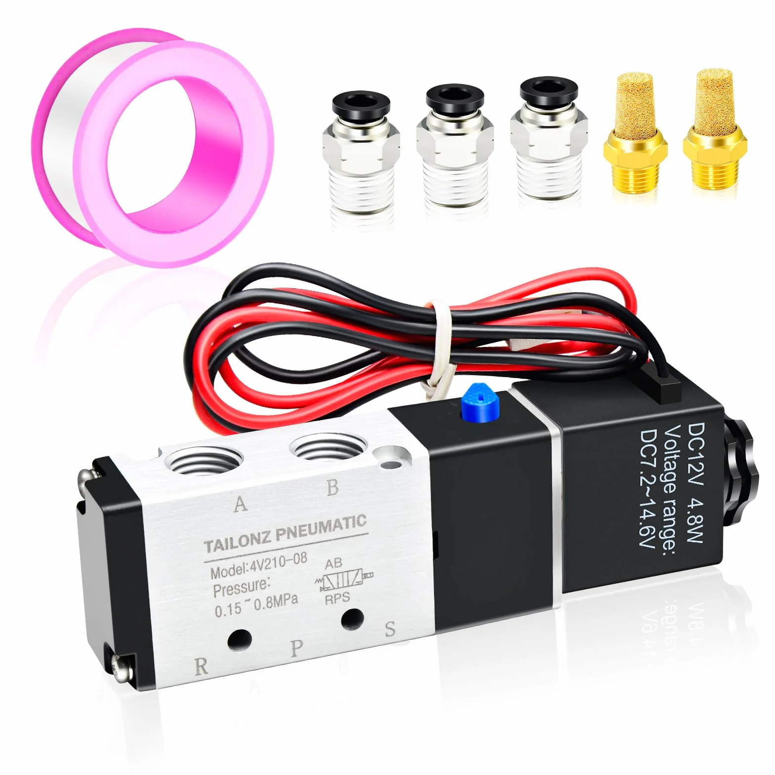 TAILONZ PNEUMATIC 1/4 "BSP Elektromagnetyczny zawór 12V Pojedyncza cewka napędzana pilotem Elektryczny 2 Pozycje 5 Way Typ połączenia 4V210-08