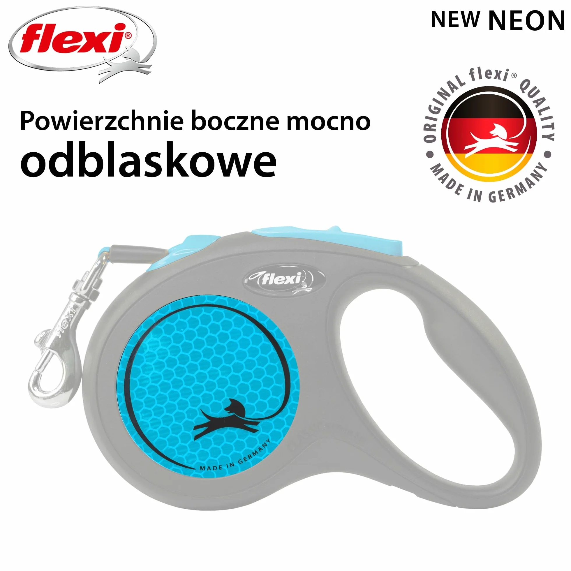 Flexi Rollijn New Neon Tape Zwart/Neon Blauw-S 5 MTR TOT 15 KG
