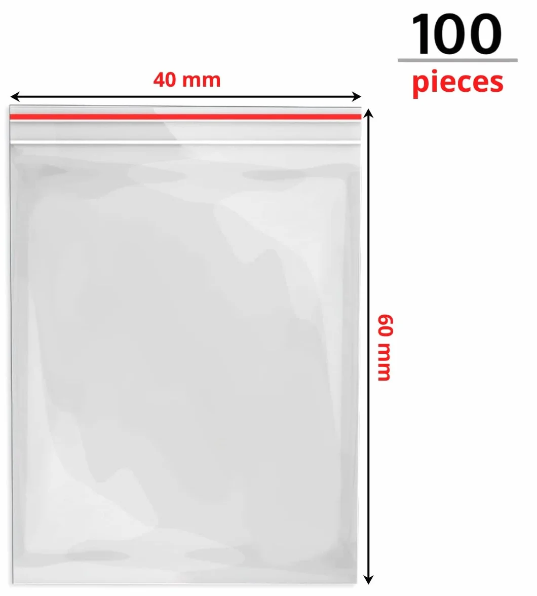 RAGO® Worki z zamkiem błyskawicznym, 40 x 60 mm, wytrzymałe, 100 sztuk, plastikowe torebki, wielokrotnego użytku, torebki foliowe do organizacji
