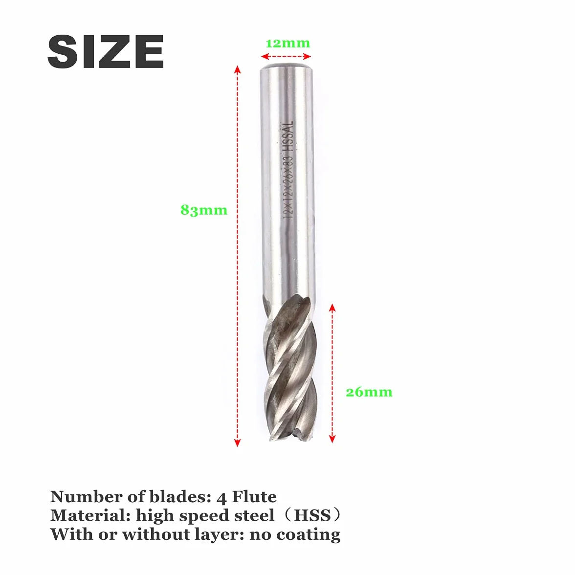 Frez ， Wysokiej jakości 12mm HSS CNC z prostym trzpieniem Frez trzpieniowy zestaw frezów, odporny na zużycie i wysoka wytrzymałość