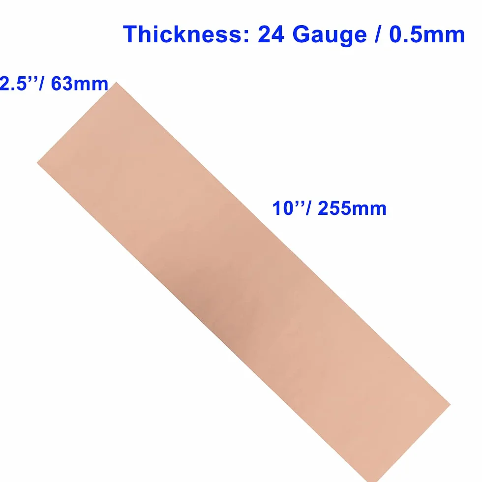 Miedziane płyty 99,9% czysta miedź 25,4 cm x 2,5 cala grubość 24 (0,51 mm) folia