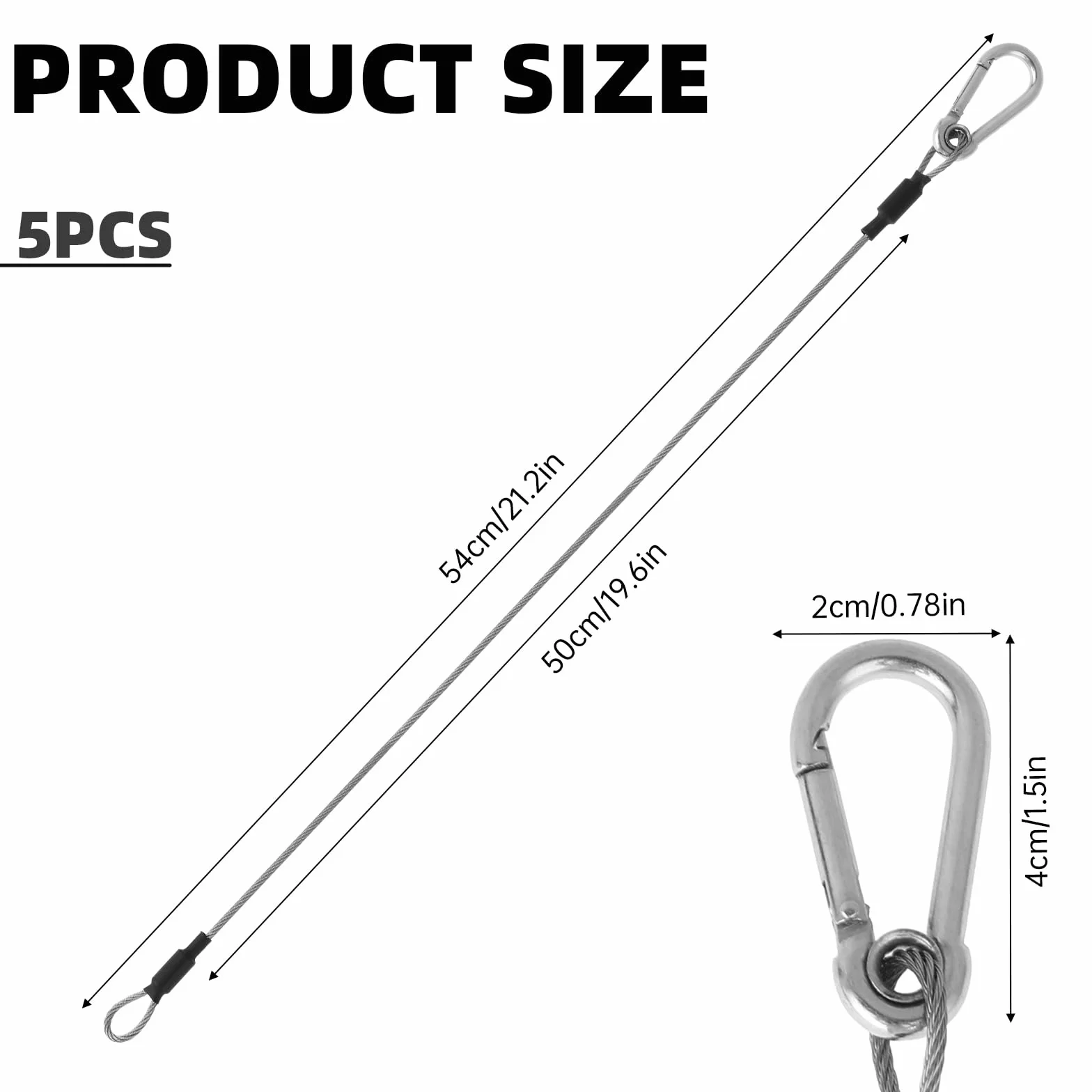 Linki stalowe z oczkami 50 cm, kabel zabezpieczający do mebli ze stali nierdzewnej