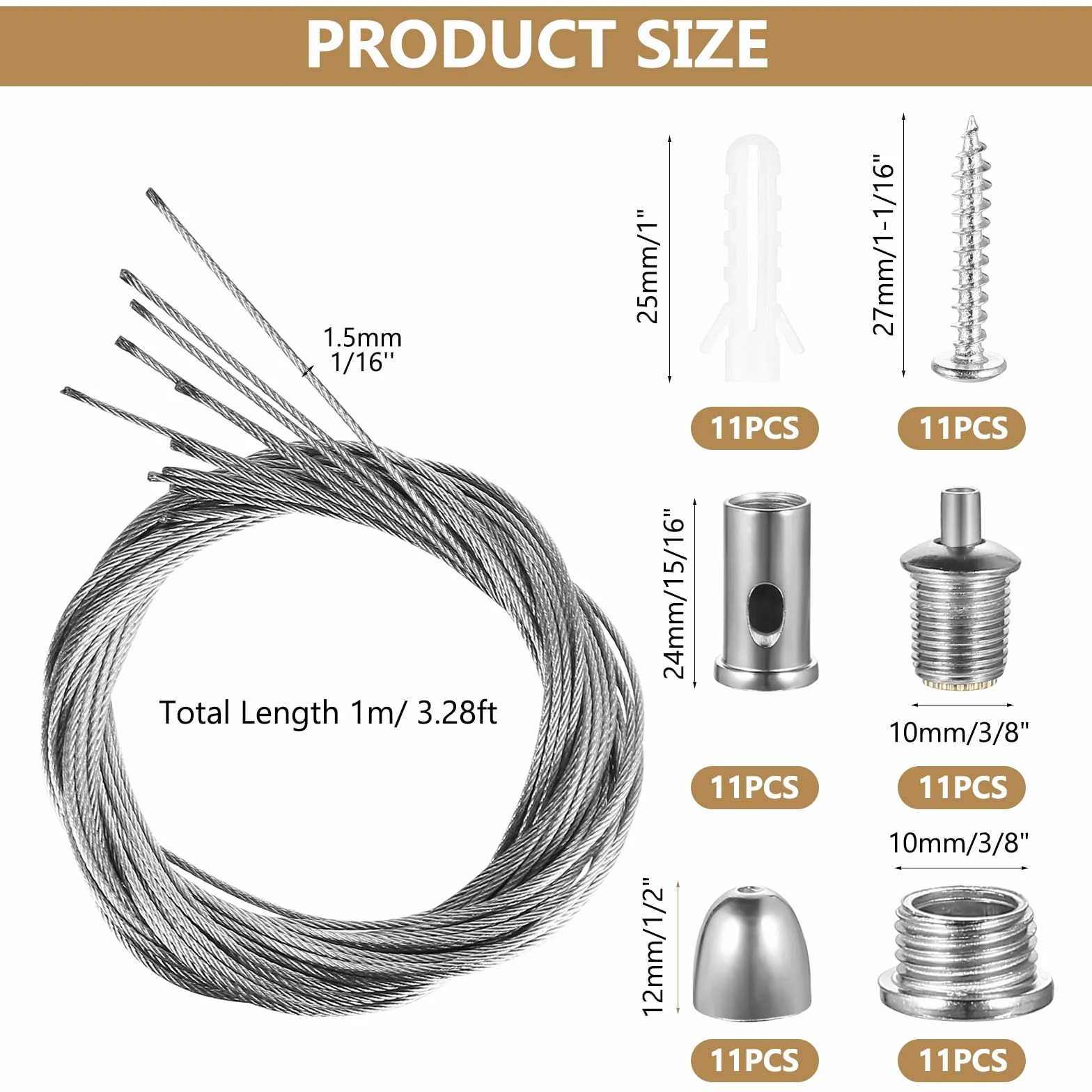 Zestaw do zawieszania stalowy kabel 1,5 mm x 1 m ze stali nierdzewnej do żyrandola