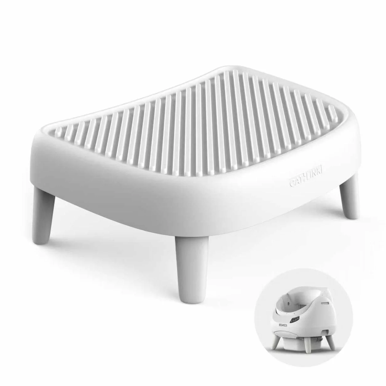 CATLINK Schody do Open-X, wysokość wejścia: 20 cm, odpowiednie dla seniorów i kotków, antypoślizgowa konstrukcja z kratką zbierającą, redukują ściółkę przed toaletą, łatwe do czyszczenia, białe