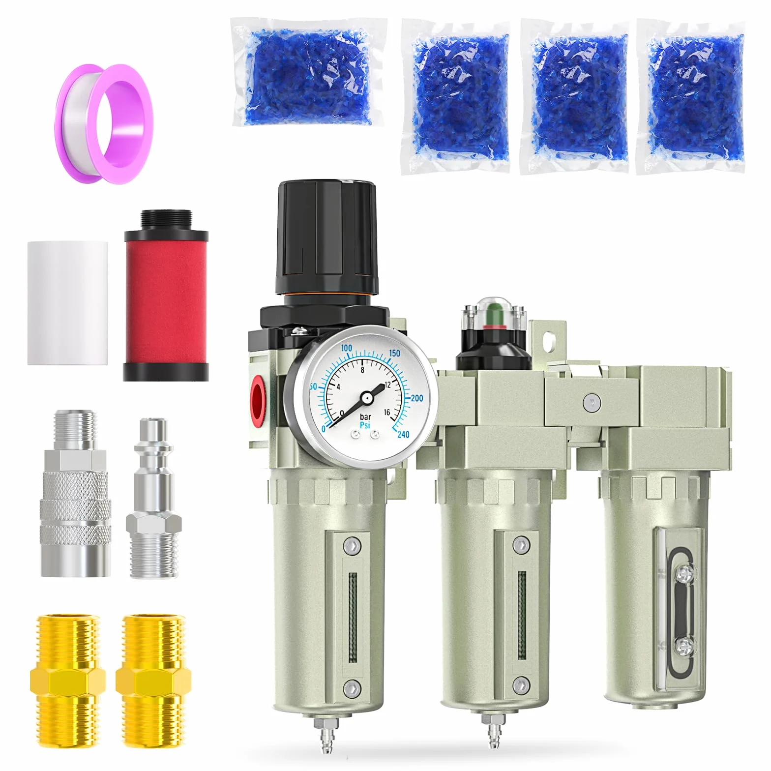 MEANLIN MEASURE 1/2" BSP klasy przemysłowej wytrzymały 3-stopniowy system suszenia powietrza, osuszacz i regulator powietrza, ręczny drenaż, do przecinarki plazmowej i rozpylacza farby