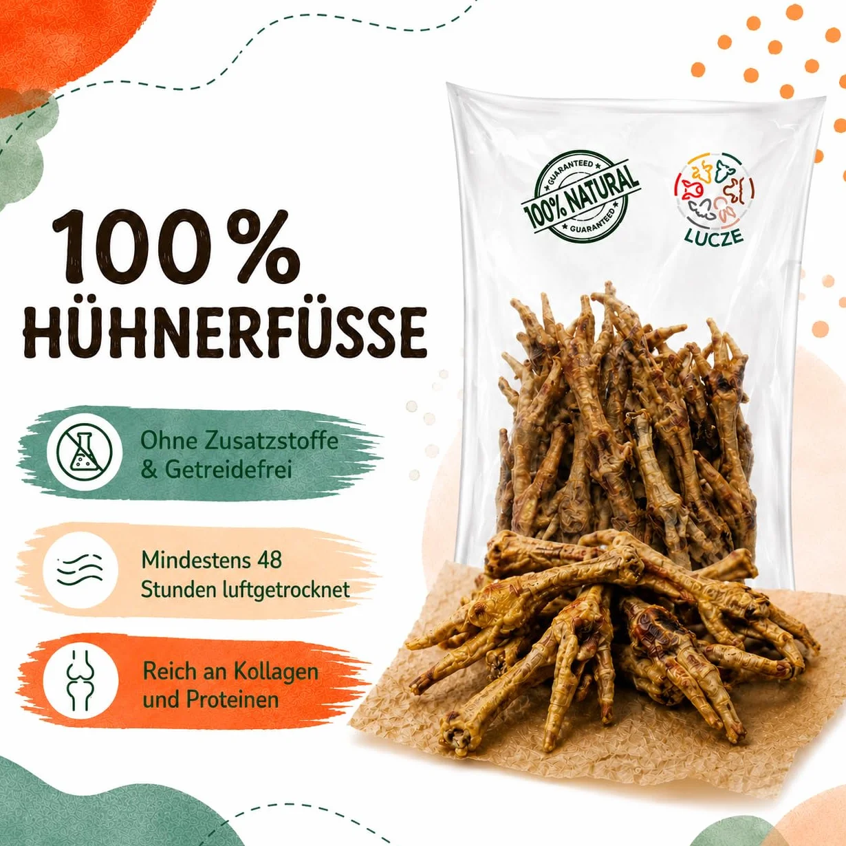 Suszone łapki kurze 1kg, Przysmak z Kurczaka dla Psa, Naturalny Gryzak, Polska Produkcja, Bogaty w Kolagen, Wspiera Stawy i Zęby, Lekkostrawna Przekąska Bez Konserwantów od Lucze
