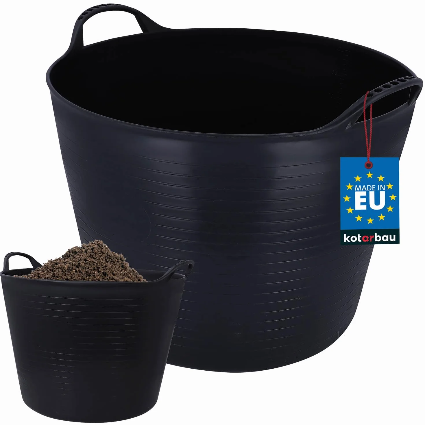 KOTARBAU® Elastyczny gumowy koryto 42 l, czarne, z uchwytami do noszenia, uniwersalny kosz ogrodowy