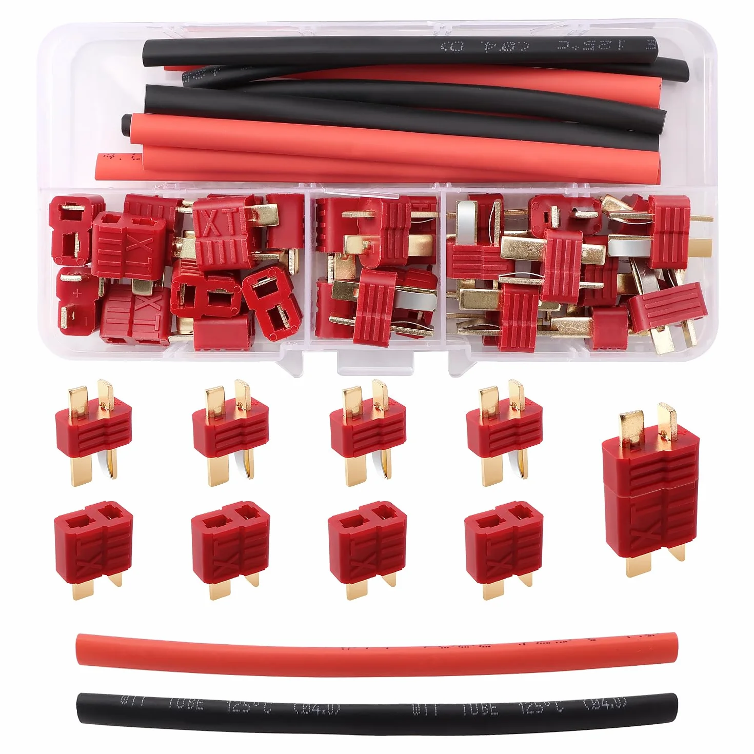15 Par Antypoślizgowych Złączy T-Plug, Adapter Złączy Męskich i Żeńskich Deans T z Rurką Termokurczliwą, do Akumulatorów RC Lipo