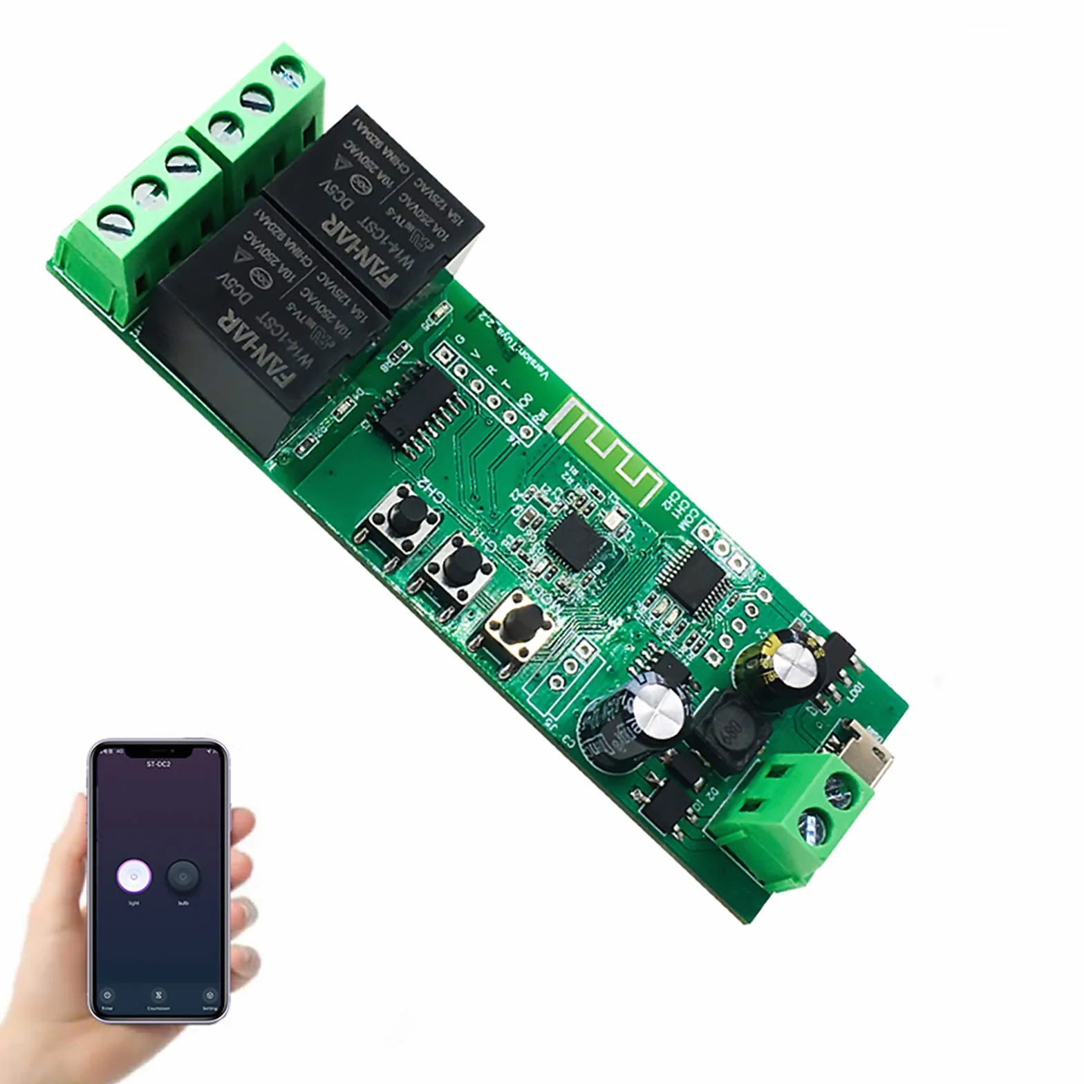 2-kanałowy moduł przekaźnikowy WiFi, TUYA/Smart Life aplikacja do inteligentnego zdalnego sterowania domu, regulacja czasu chwilowego, kompatybilna z Alexa/Google Assistant
