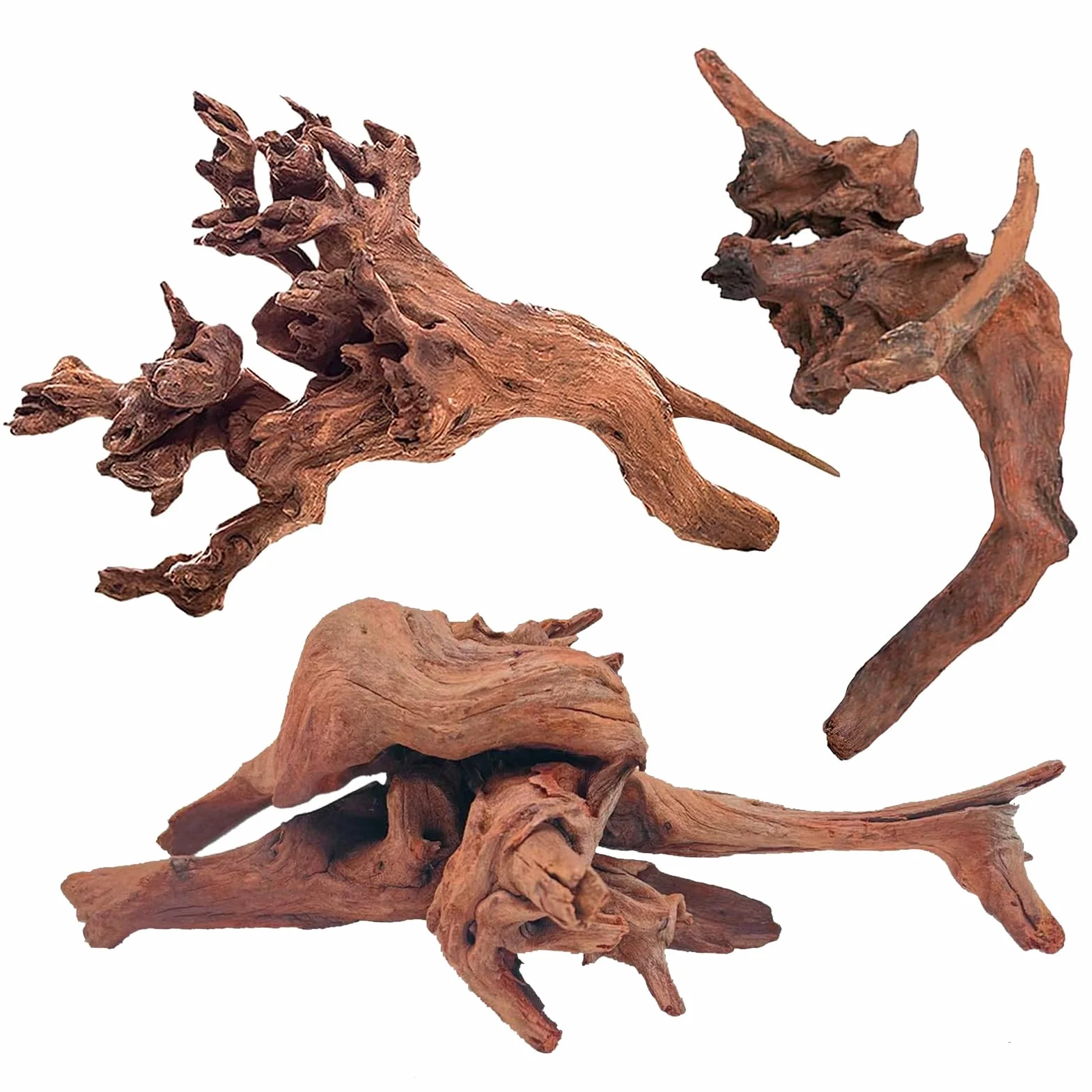 WDEFUN Naturalne drewno dryfujące do dekoracji akwarium, 3 sztuki, duże drewno dryfujące do dekoracji na akwarium, do terrarium gadów, akcesoria, rośliny powietrzne, 17-28 cm