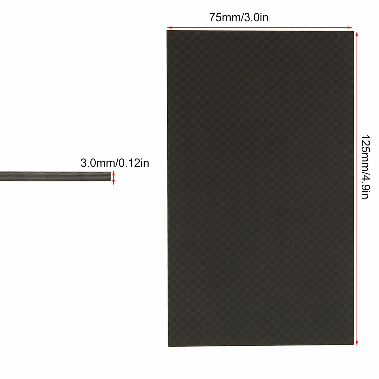 Arkusze z Włókna Węglowego - Skośna Matowa Płyta z Włókna Węglowego 3K 75mmX125mm, Dostępna w Grubości 0,5mm 1mm 1,5mm 2mm 3mm - Płyta Panelowa z Włókna Węglowego(75x125x3,0mm)