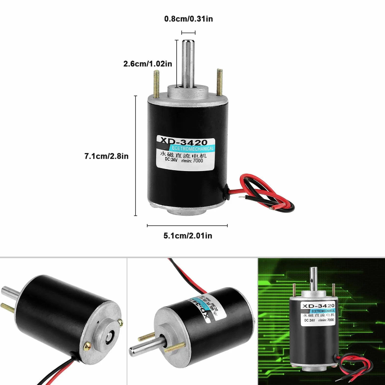 Silnik elektryczny XD‑3420 12/24 V 30 W silnik prądu stałego wysoka prędkość CW/CCW (7000 obr./min (24 V)