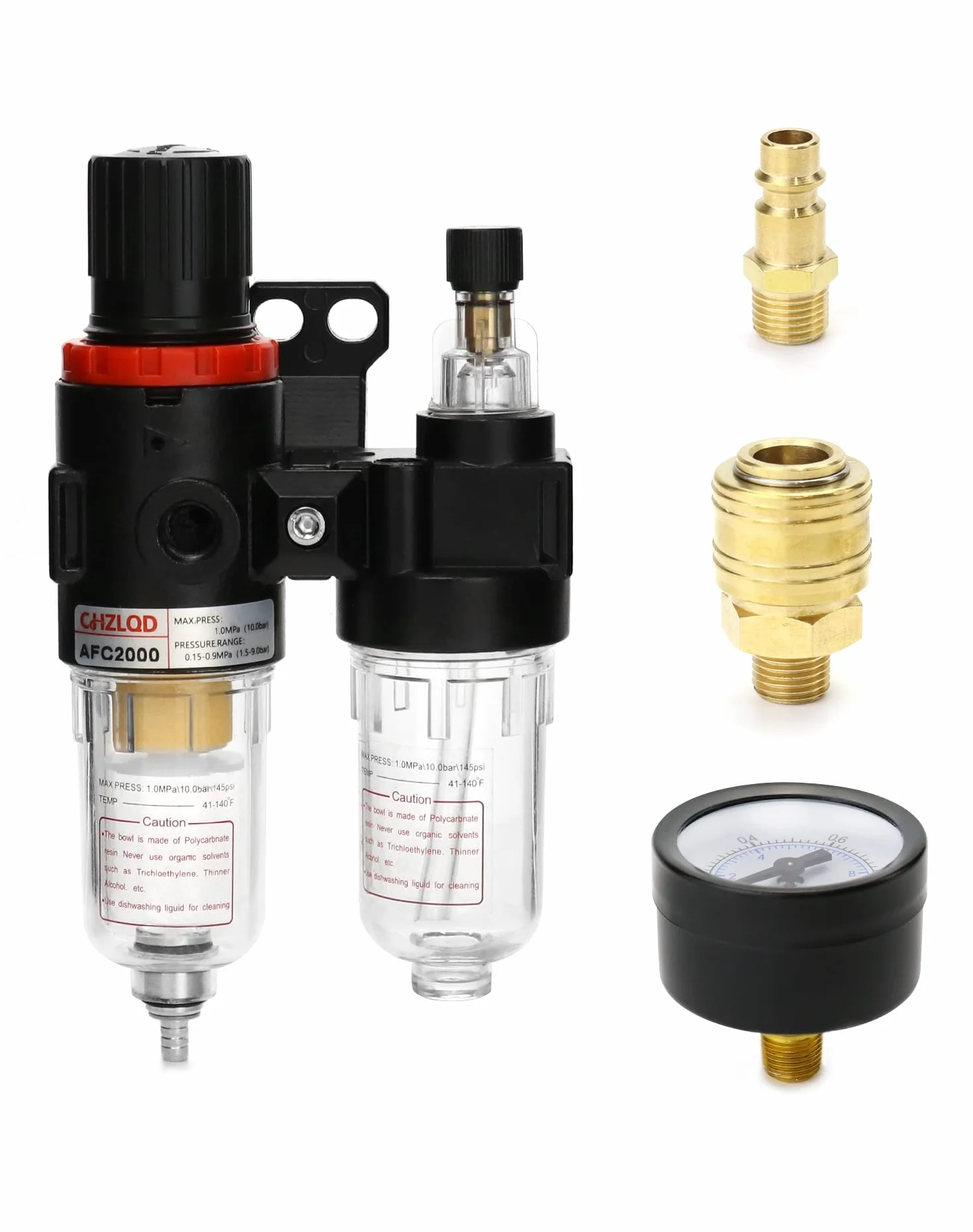 QWORK 1/4" Reduktor ciśnienia powietrza Separator wody z manometrem
