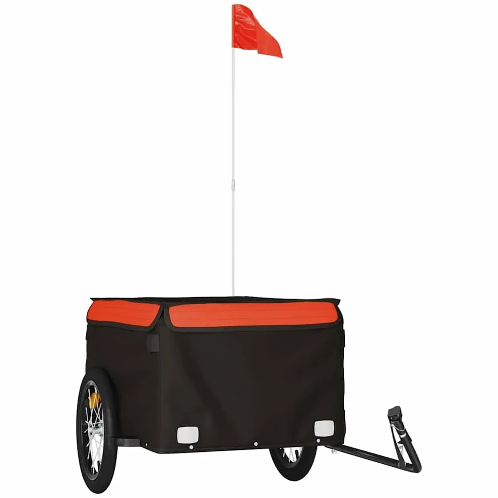 Przyczepa rowerowa, czarna i pomarańczowa, z żelaza, udźwig, 120 x 54 x, flaga bezpieczeństwa, składana, do transportu bagażu, psa, dzieci i wycieczek na świeżym powietrzu
