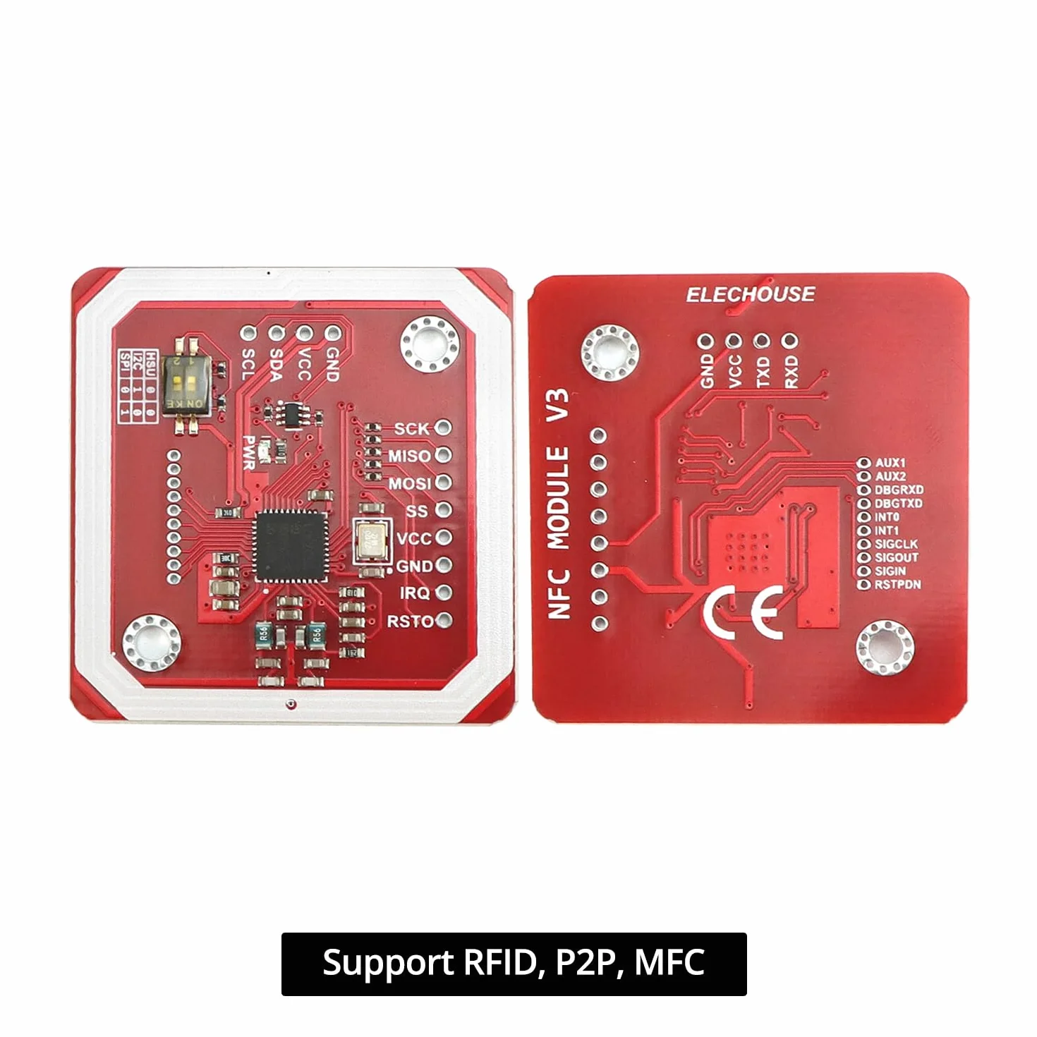 QWORK® 2 sztuki PN532 NFC RFID V3 moduł Kit, czytnik NFC i RFID z uchwytem I2C, SPI i HSU
