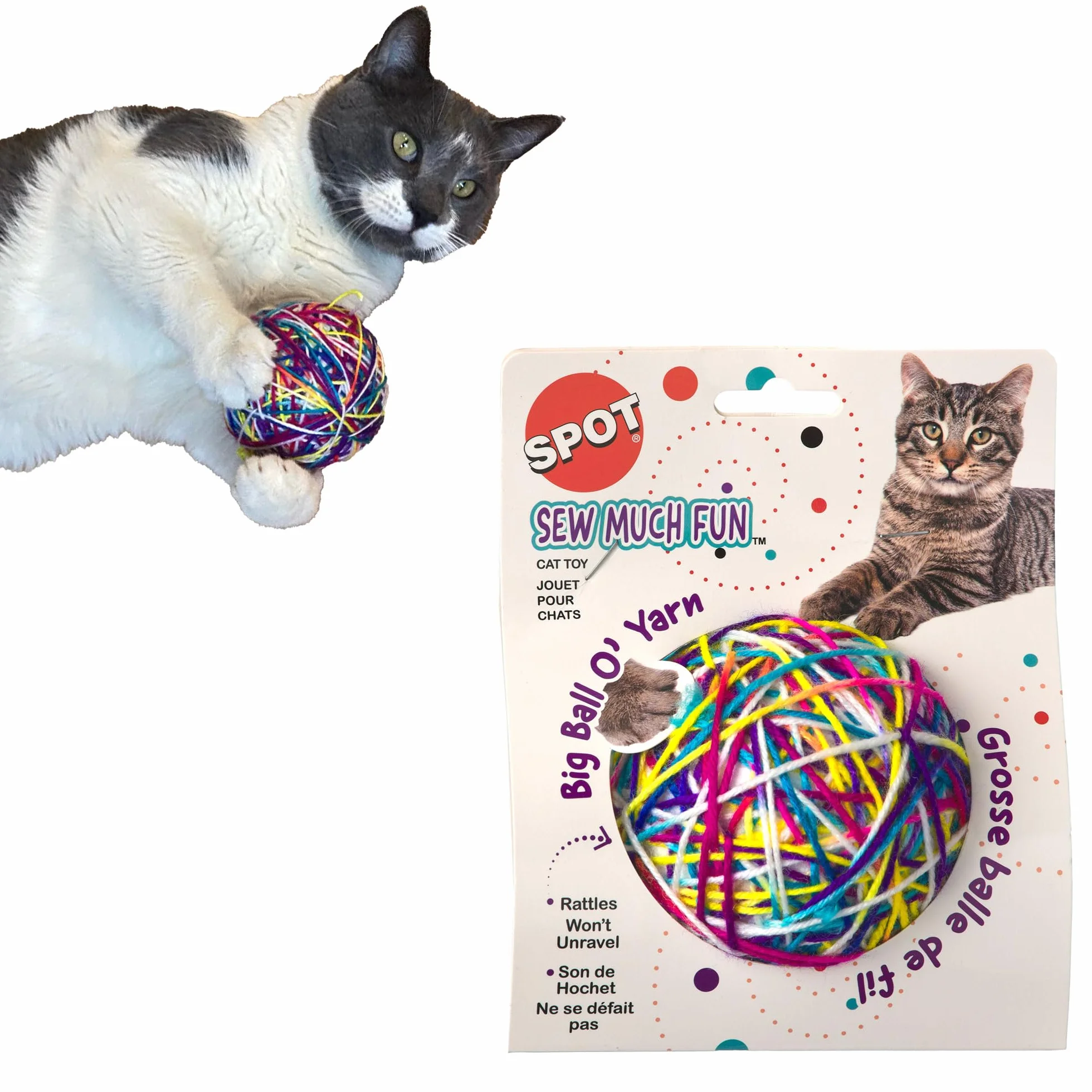 SPOT Produkty etyczne Sew Much Fun/Yarn Ball Zabawka dla kota / 8,9 cm, wielokolorowa