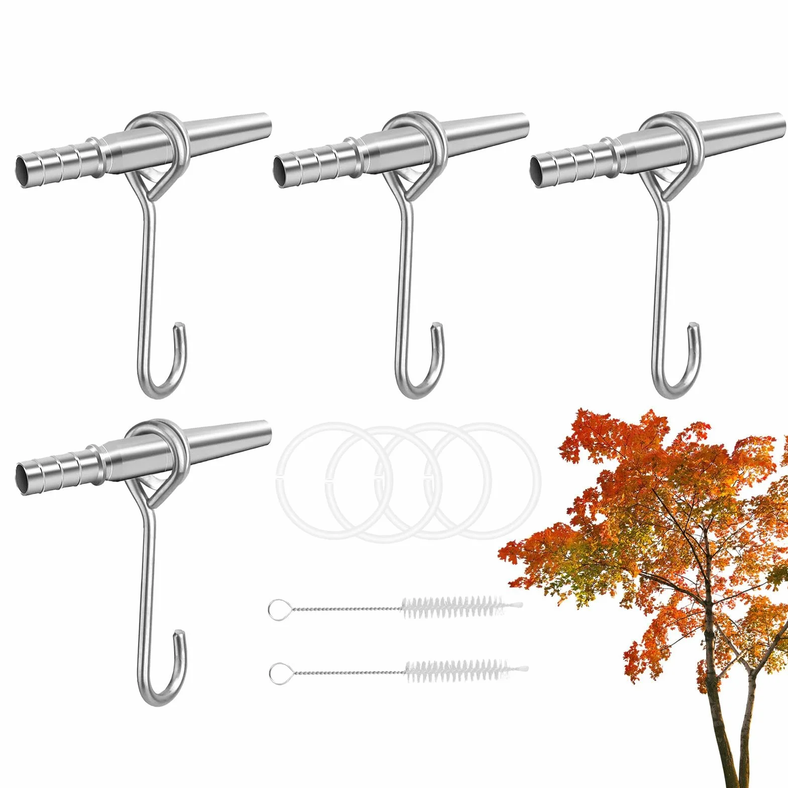 Sap Tapping Kit 4 Set Portable Trunk Faucet 100cm Stainless Steel Tapping Spouts Maple Trees Tap Spiles Tree Sap Collection Drill Bits Cleaning Brushes