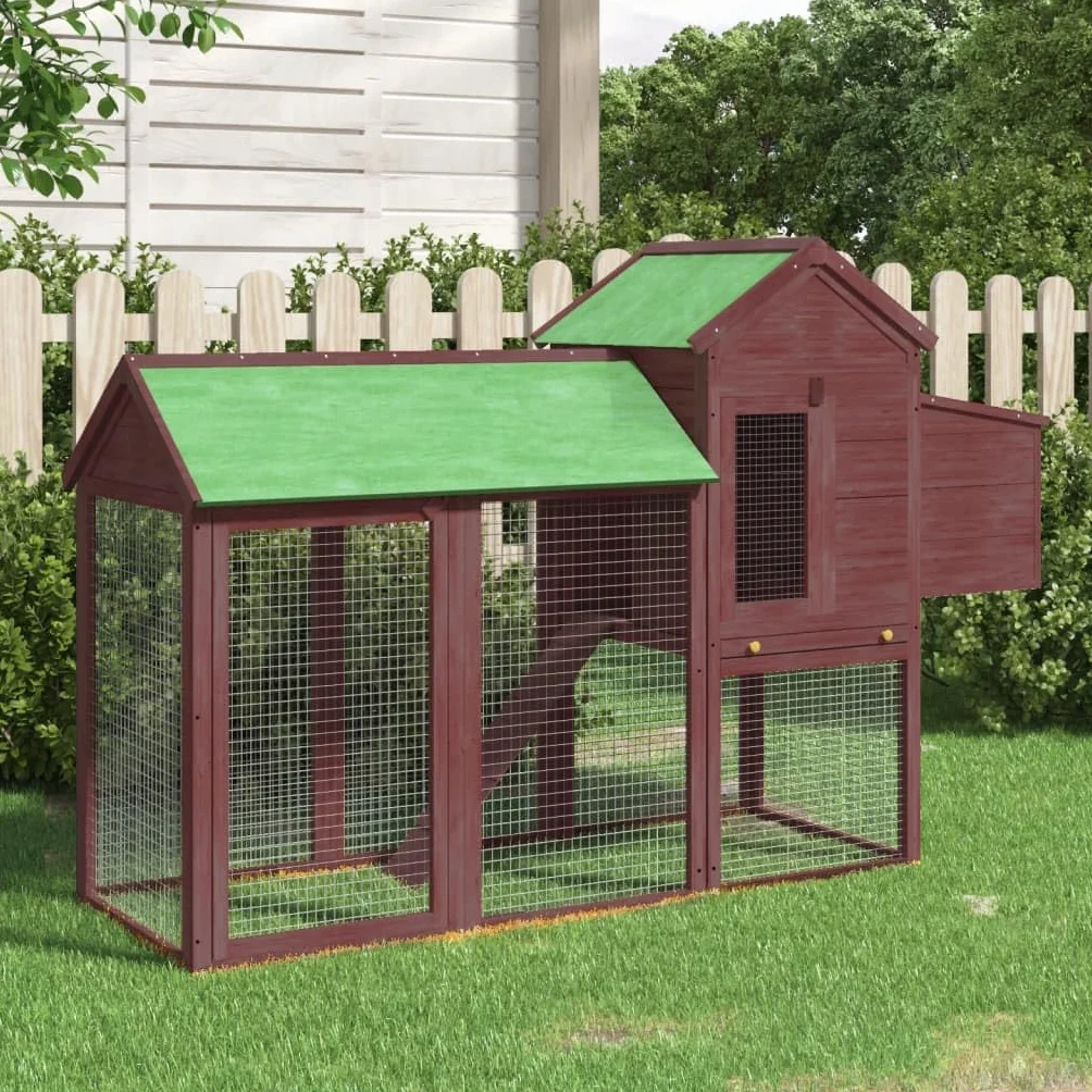Kurnik All-In-One 193 x 65 x 117 cm z litego drewna sosnowego z dużą budką lęgową, miejscem odpoczynku, rampą najazdową i ogrodzeniem z siatki, wodoodporny dach dla kur, królików,