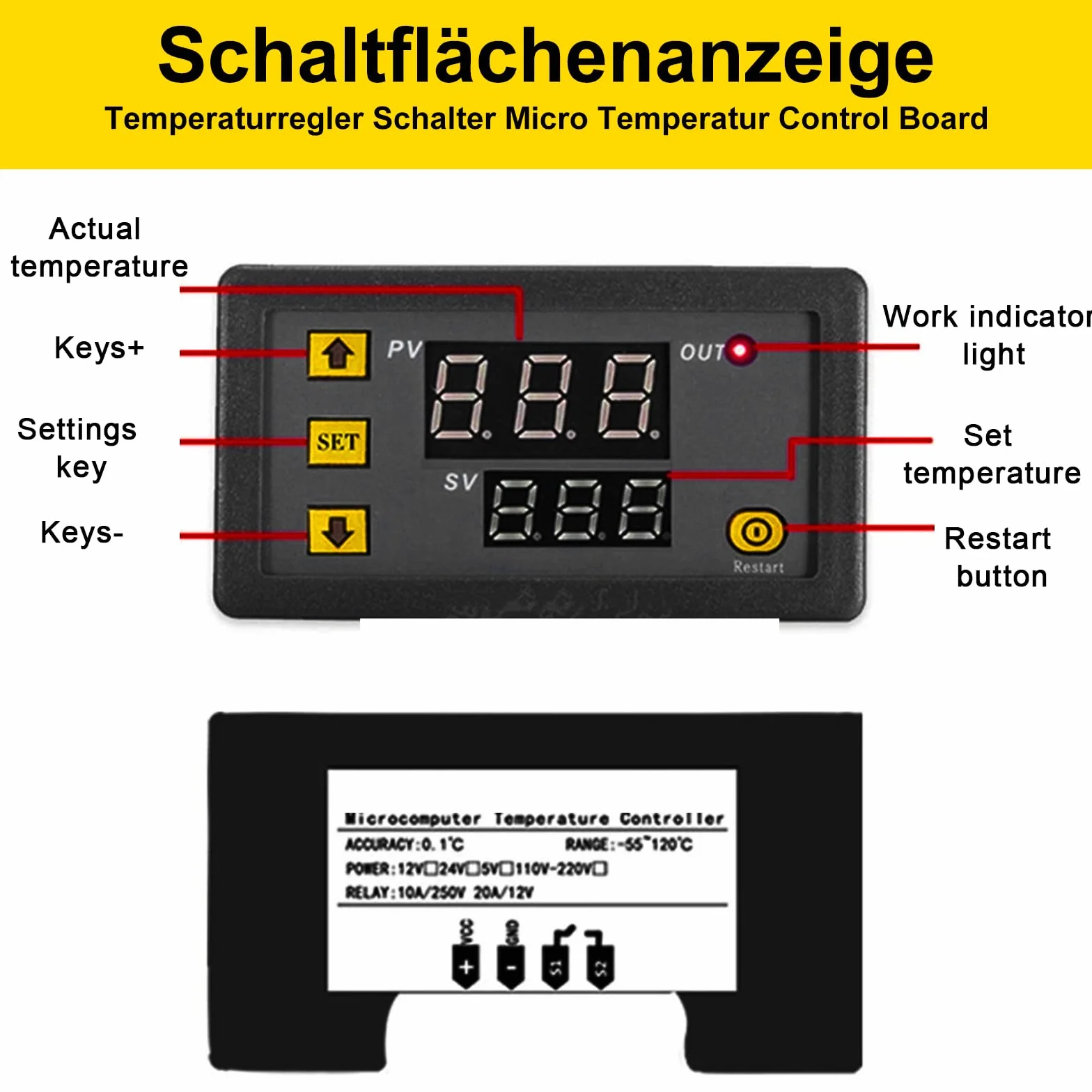 Regulator temperatury W3230 DC 12 V, 2 szt.: cyfrowy regulator temperatury, cyfrowy termostat, cyfrowy wyświetlacz, termostat do ogrzewania, chłodzenia, akwarium, inkubatora, terrarium