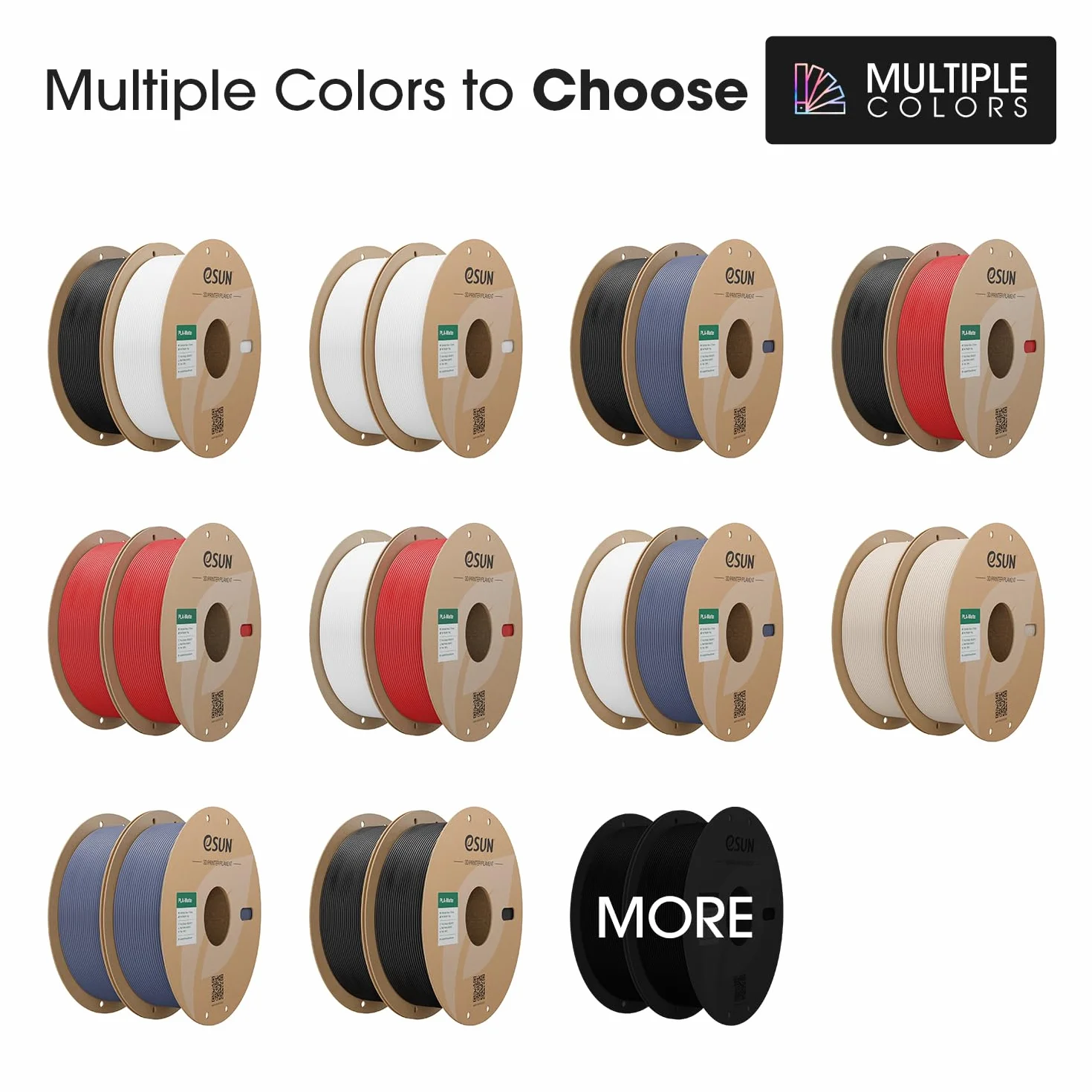 eSUN Upgraded Matte PLA Filament 1.75mm, matowy filament PLA do drukarek 3D, kolor bez połysku, matowa tekstura, 1 kg na szpulę, 2 szpule do drukarek 3D, Ciemny czarny