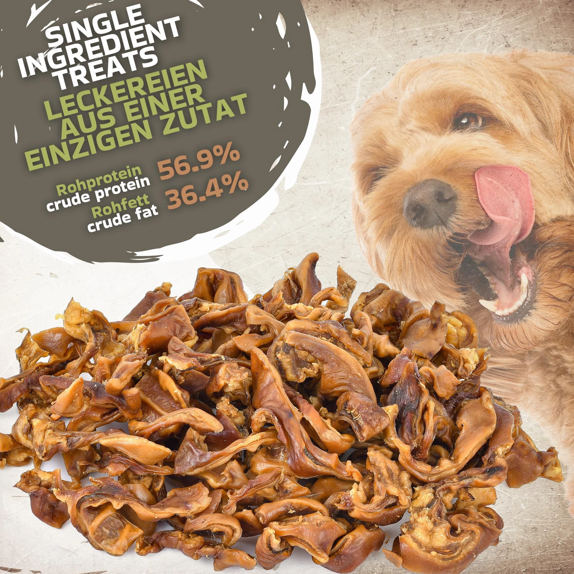 Naturalne uszy wieprzowe w paski dla psów 1 kg (55-65 sztuk) | naturalna przekąska do żucia ze 100% świni | miękka i bogata w białko | bez dodatków i bez zbóż