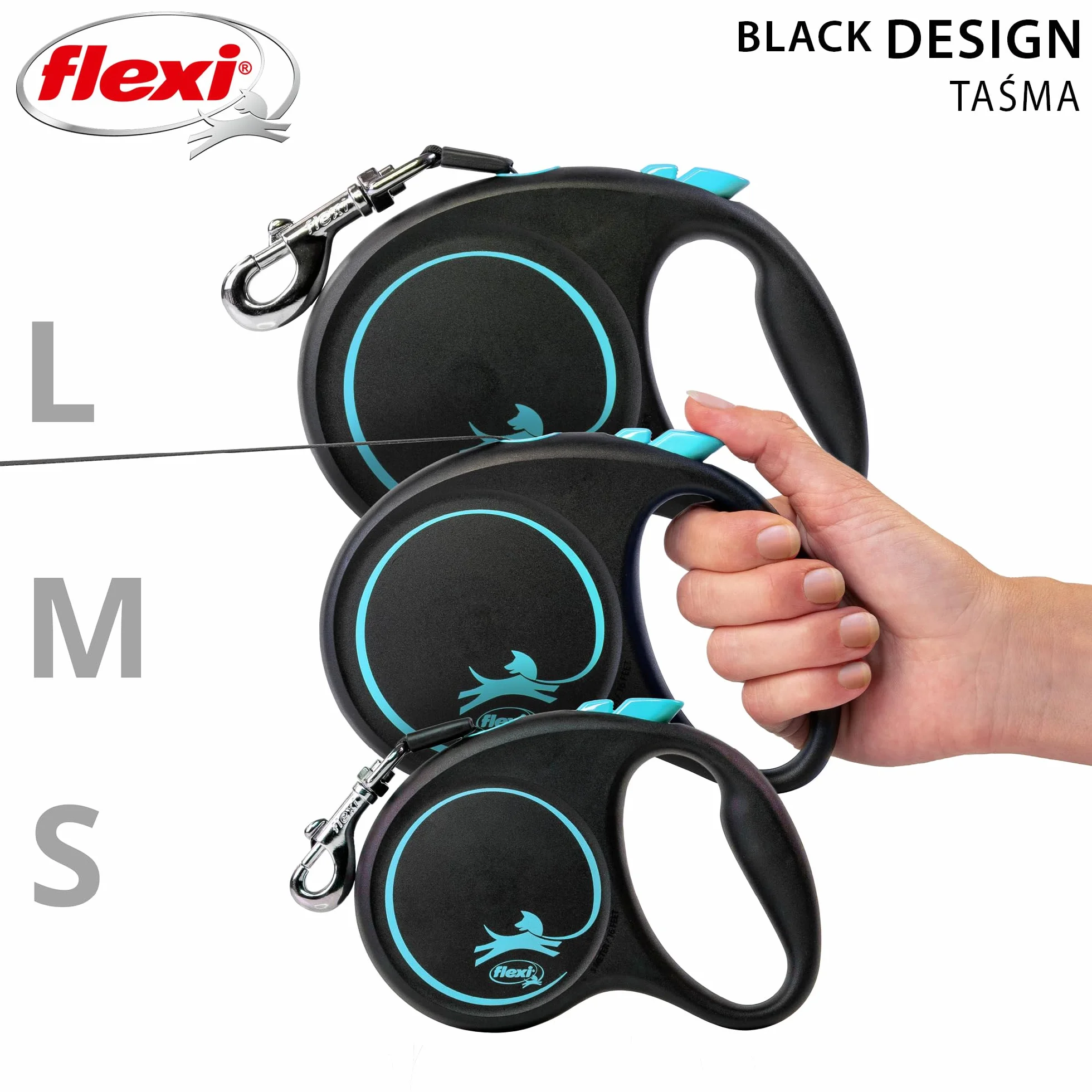 flexi smycz automatyczna Black Desing taśma L 5m niebieska