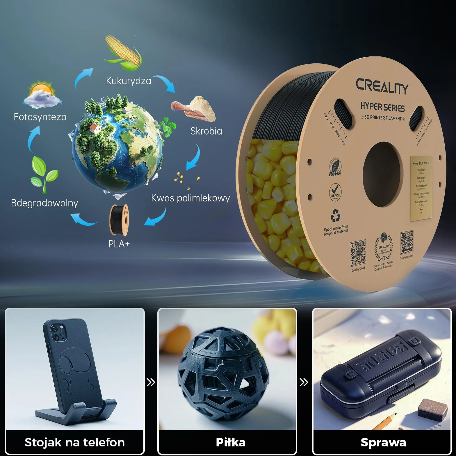 Creality PLA Filament Hyper PLA 1.75mm 1kg Czarny FDM 3D Drukarek