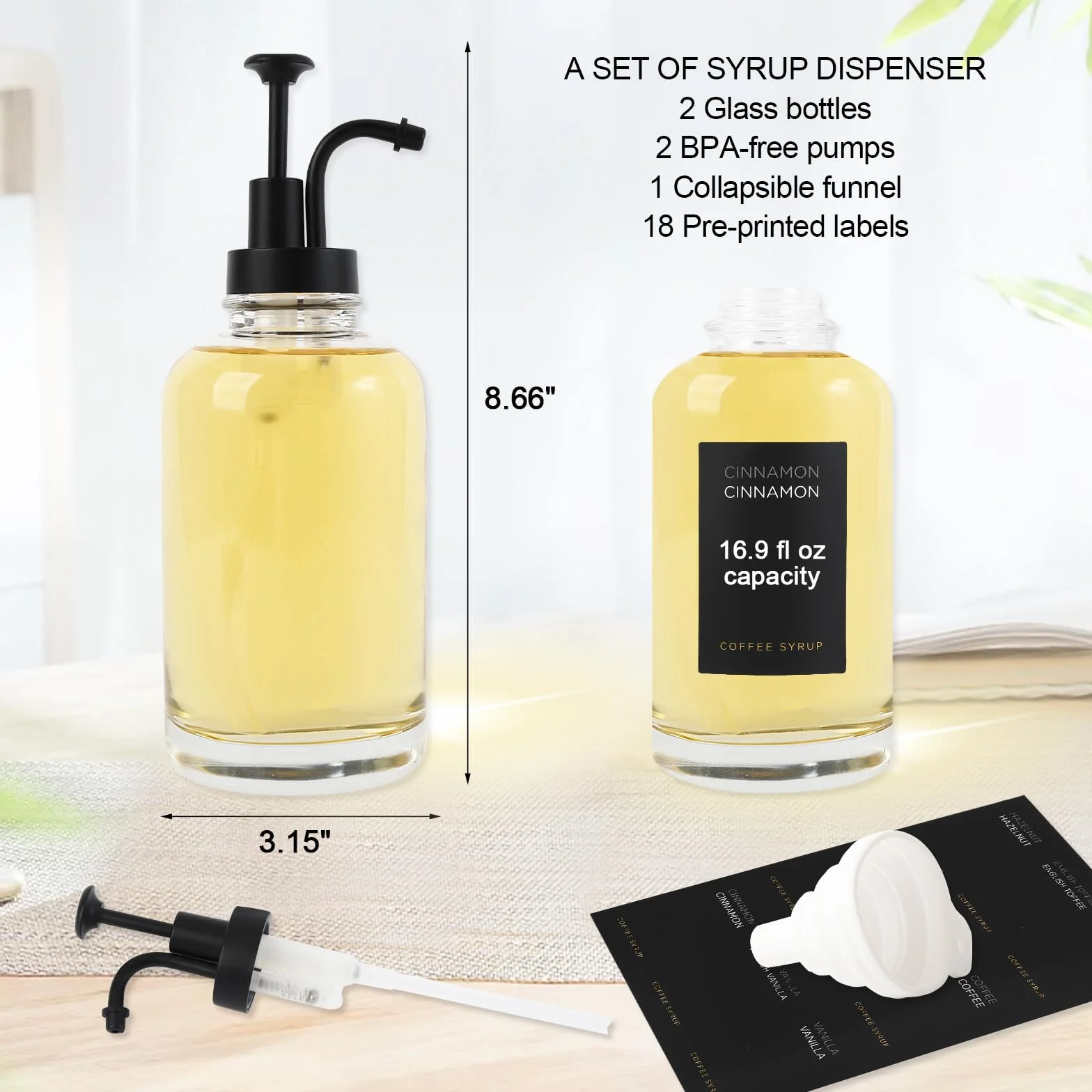 Dozownik syropu do kawy Joyfulmap 500 ml czarny z pompką 2 sztuki 18 etykiet