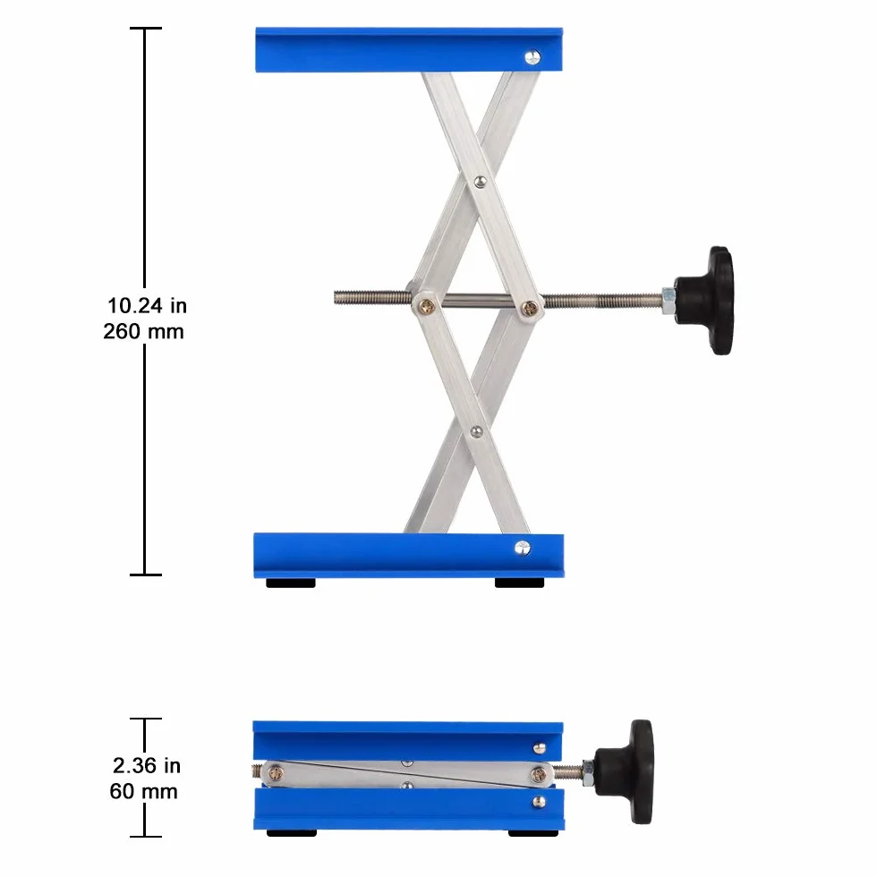 stonylab Gniazdo laboratoryjne 150 x 150 mm anodowane Alumunium Top Deck Laboratorium Podnośnik Podnośnik Lab Podnoszenie Stół Scissor Jack ze wspornikiem 10 kg, 63 do 260 mm
