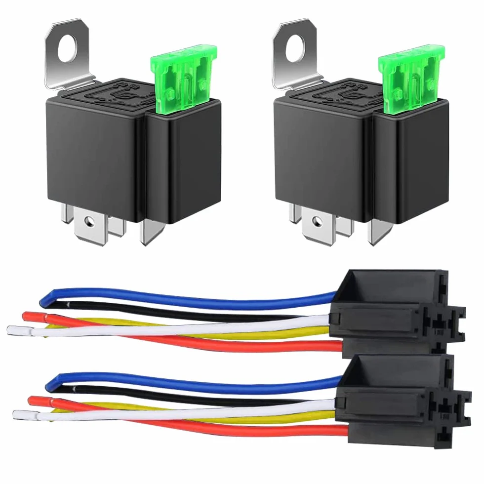 GUUZI 2 Pack 30A Przekaźnik Bezpiecznikowy Samochód Ciężarówka Zestaw Gniazd-30A ATO/ATC Zestaw Uprzęży-12V DC 5-Pin SPDT Automotive 14 AWG Przewody