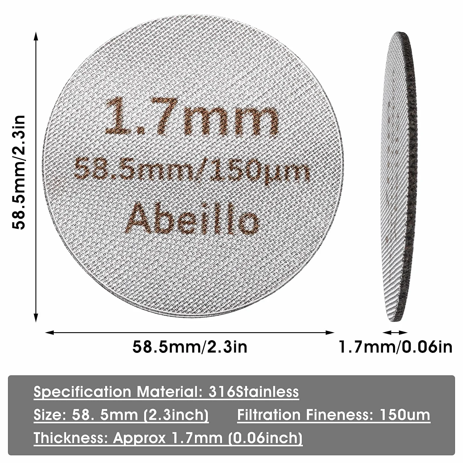 51 mm Puck Screen, Abeillo wielokrotnego użytku, 51 mm, sitko do krążka ze stali nierdzewnej 316, grubość 1,7 mm, akcesoria do sitka, akcesoria (58,5 mm)